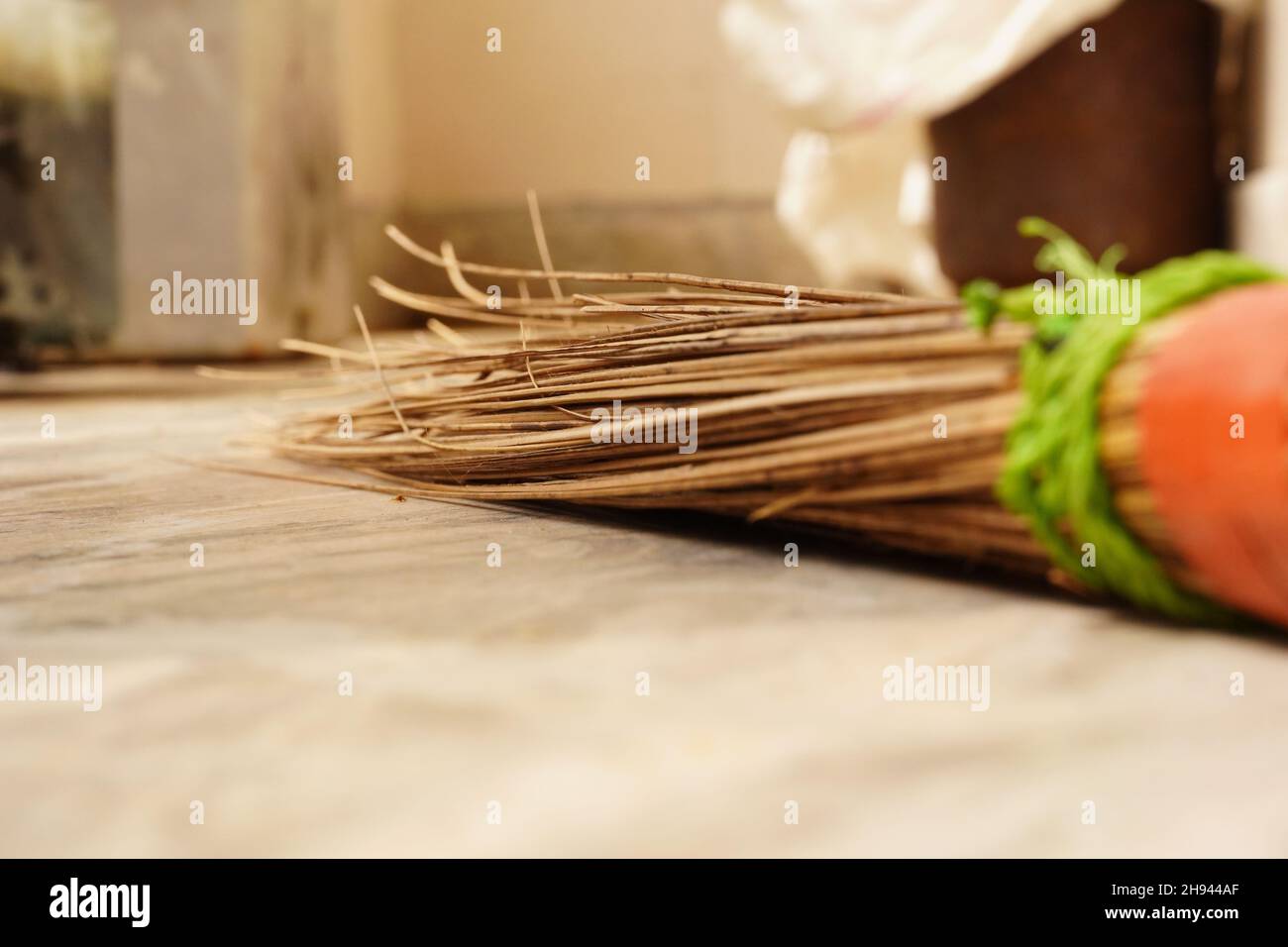 broom image in house for home cleaning Stock Photo
