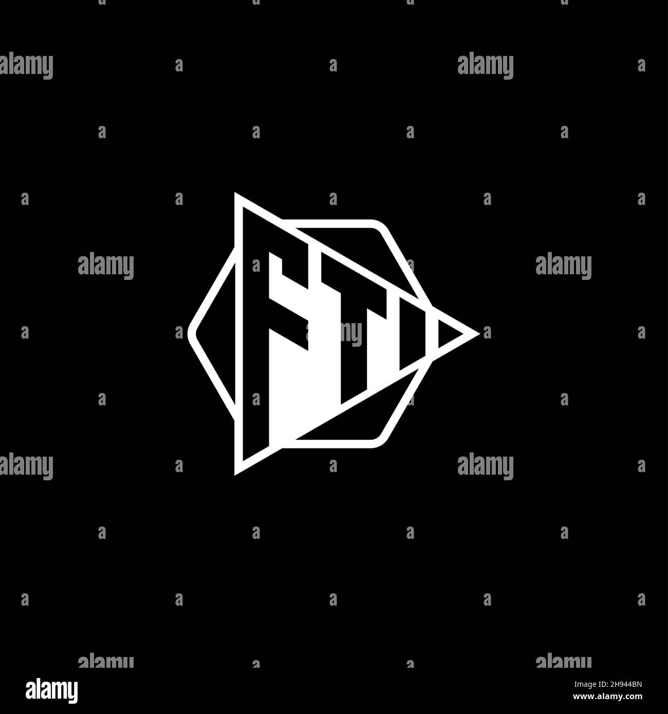 FT Monogram logo letter with triangle play button shape hexagonal rounded. Triangle circle monogram logo, triangle shield logo letter. Stock Vector