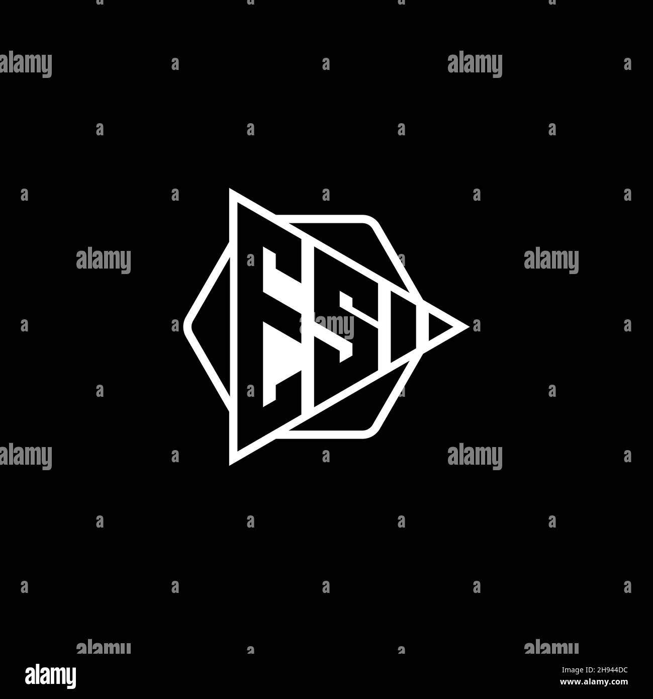 ES Monogram logo letter with triangle play button shape hexagonal rounded. Triangle circle monogram logo, triangle shield logo letter. Stock Vector