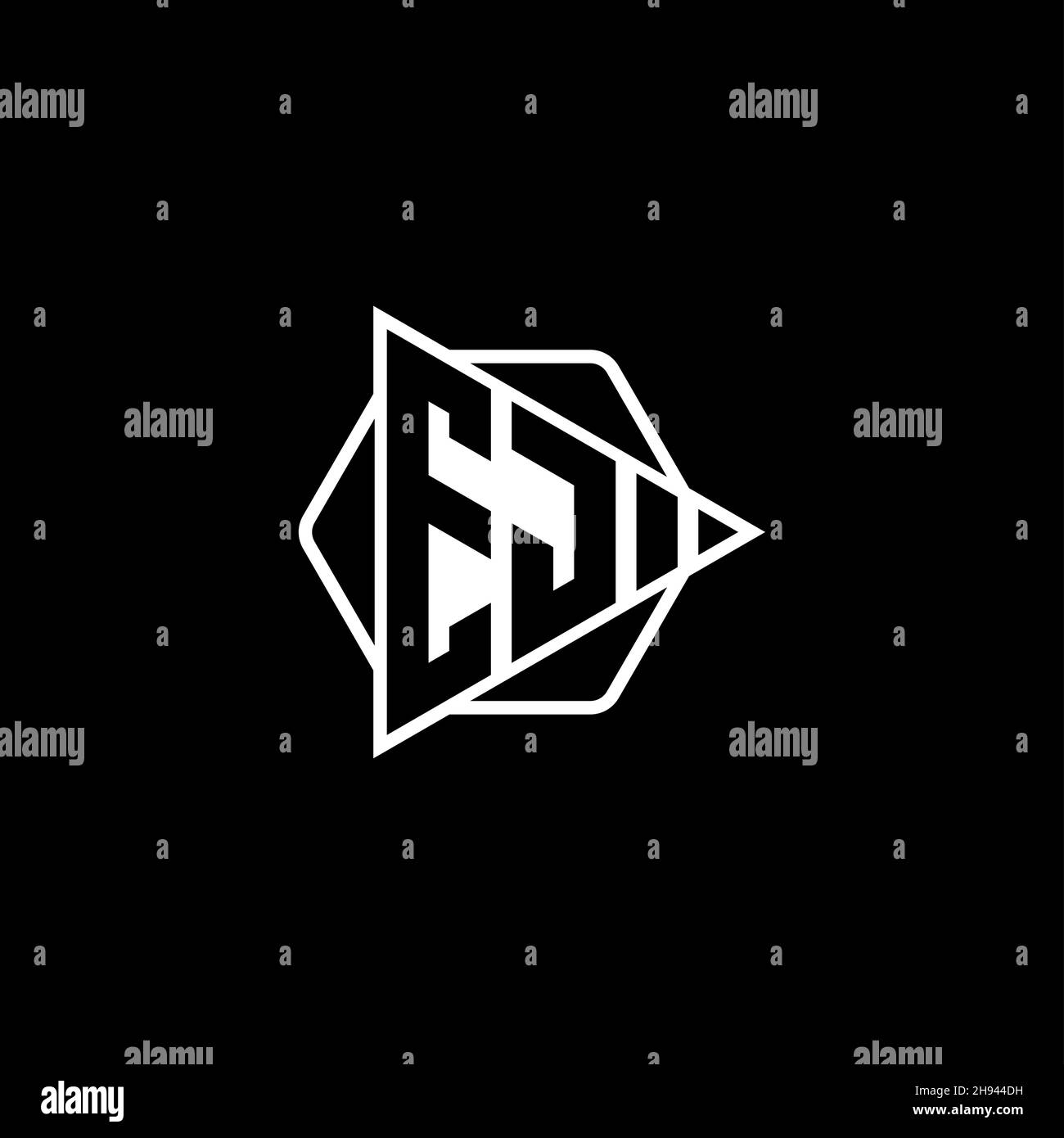 EJ Monogram logo letter with triangle play button shape hexagonal rounded. Triangle circle monogram logo, triangle shield logo letter. Stock Vector