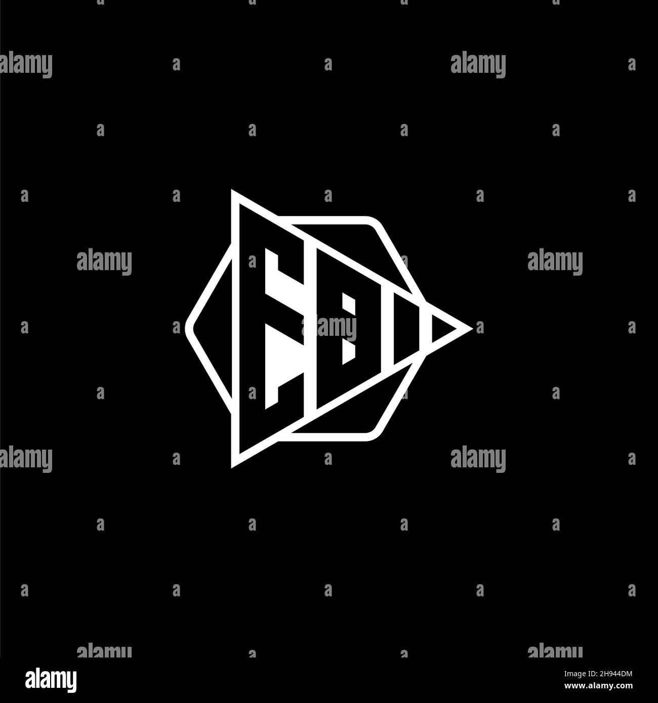 EB Monogram logo letter with triangle play button shape hexagonal rounded. Triangle circle monogram logo, triangle shield logo letter. Stock Vector