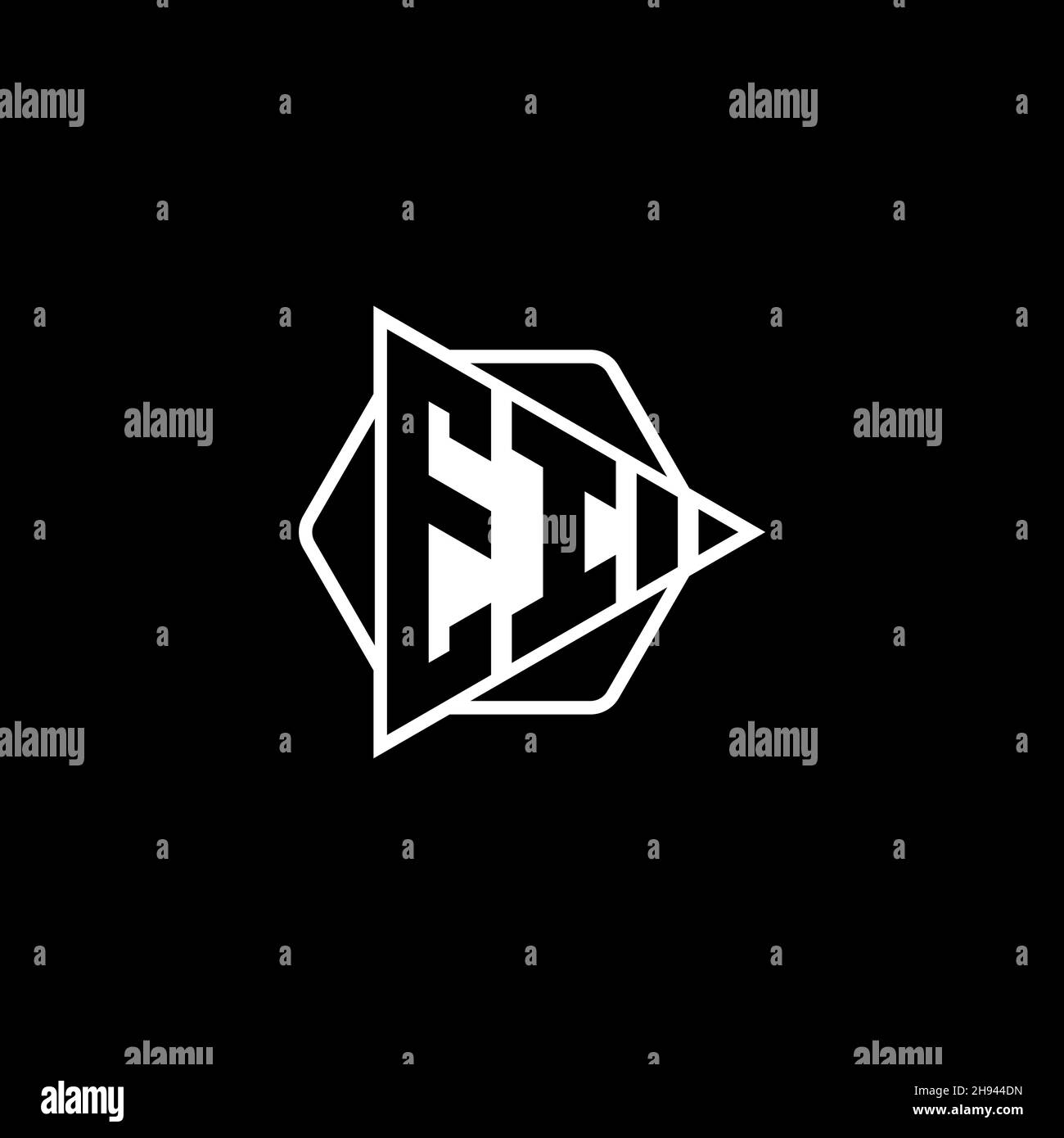 EI Monogram logo letter with triangle play button shape hexagonal rounded. Triangle circle monogram logo, triangle shield logo letter. Stock Vector
