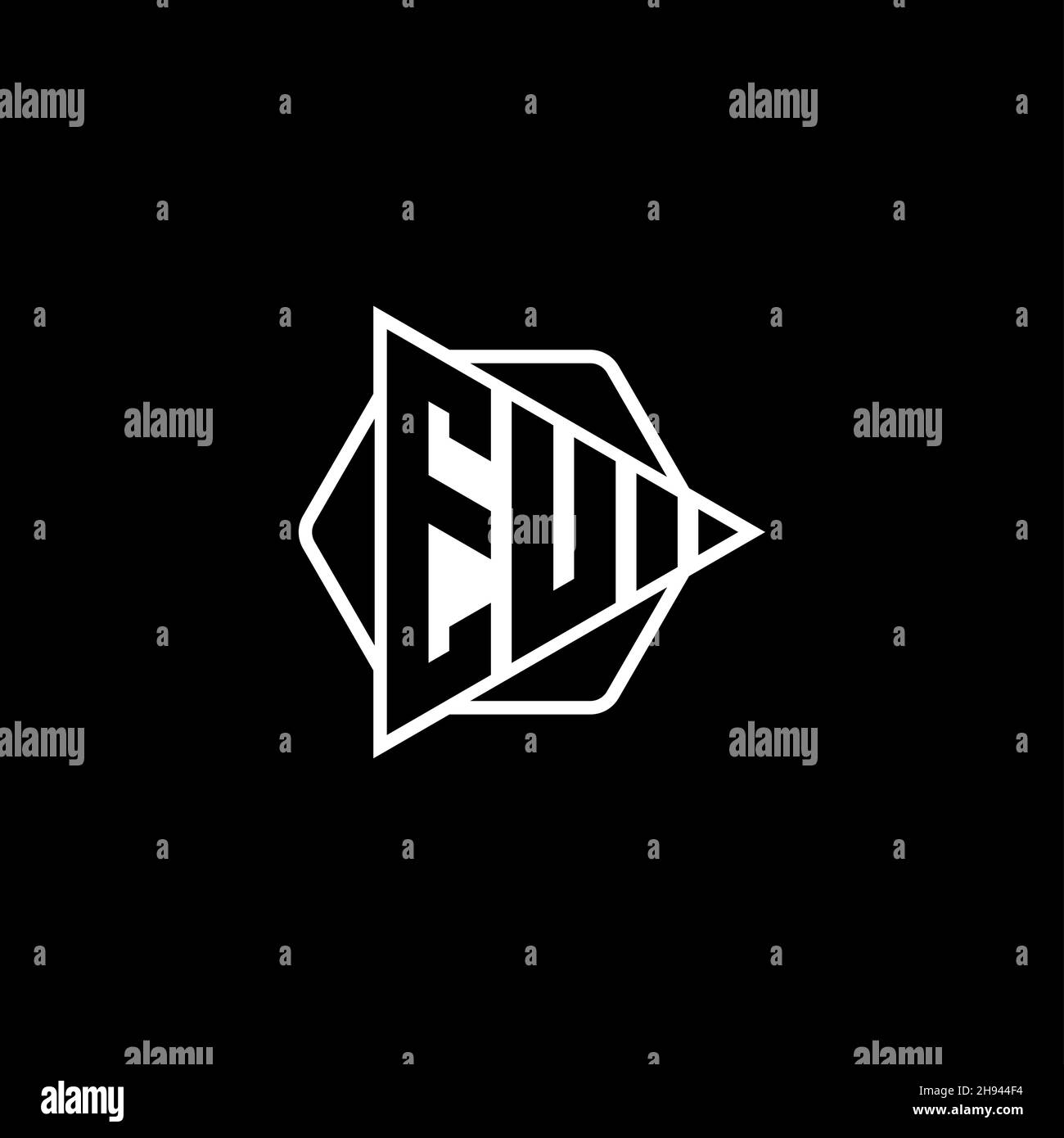 EU Monogram logo letter with triangle play button shape hexagonal rounded. Triangle circle monogram logo, triangle shield logo letter. Stock Vector
