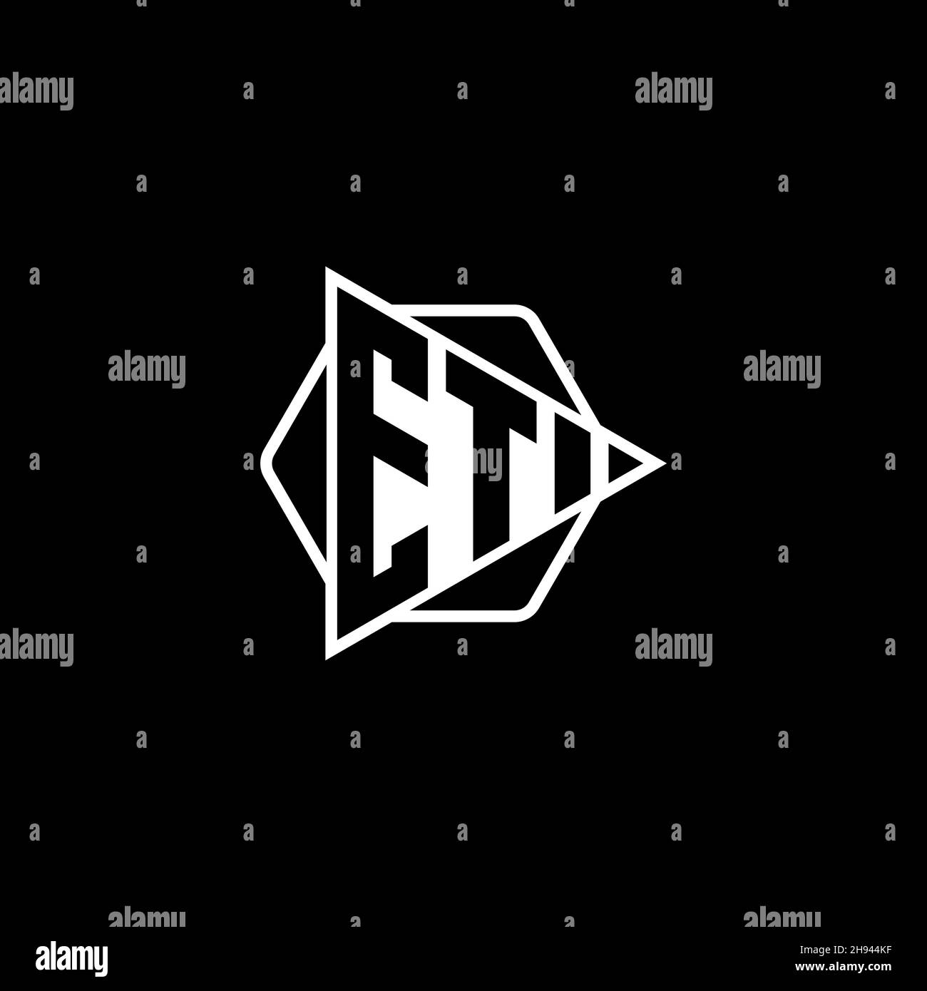 ET Monogram logo letter with triangle play button shape hexagonal rounded. Triangle circle monogram logo, triangle shield logo letter. Stock Vector