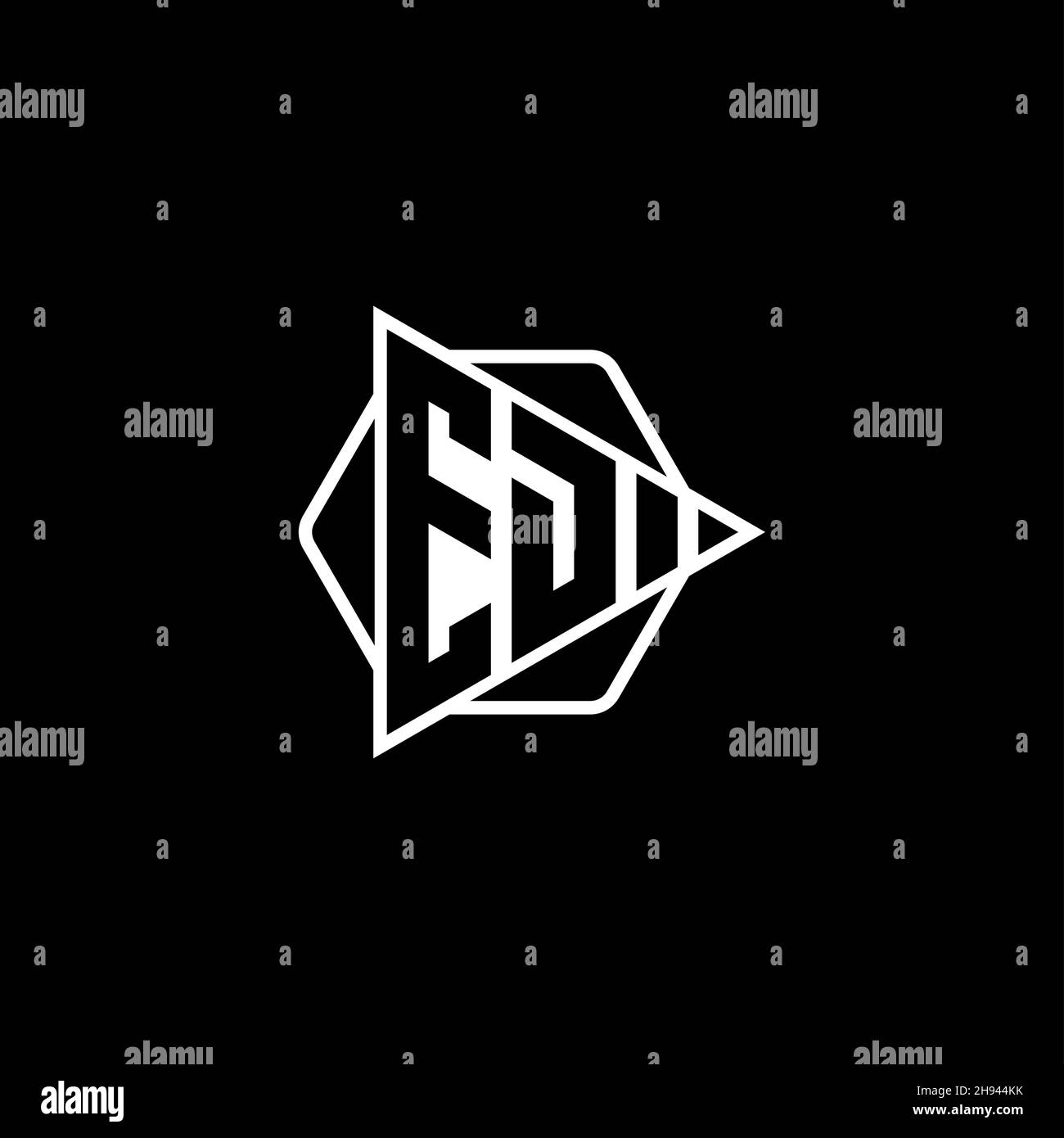 ED Monogram logo letter with triangle play button shape hexagonal rounded. Triangle circle monogram logo, triangle shield logo letter. Stock Vector