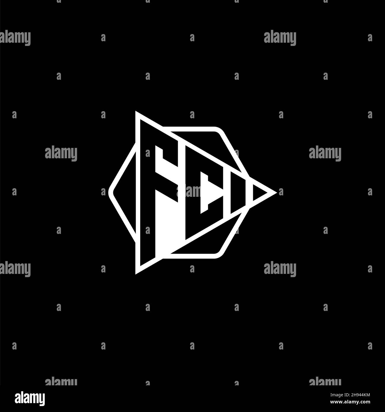 FC Monogram logo letter with triangle play button shape hexagonal rounded. Triangle circle monogram logo, triangle shield logo letter. Stock Vector