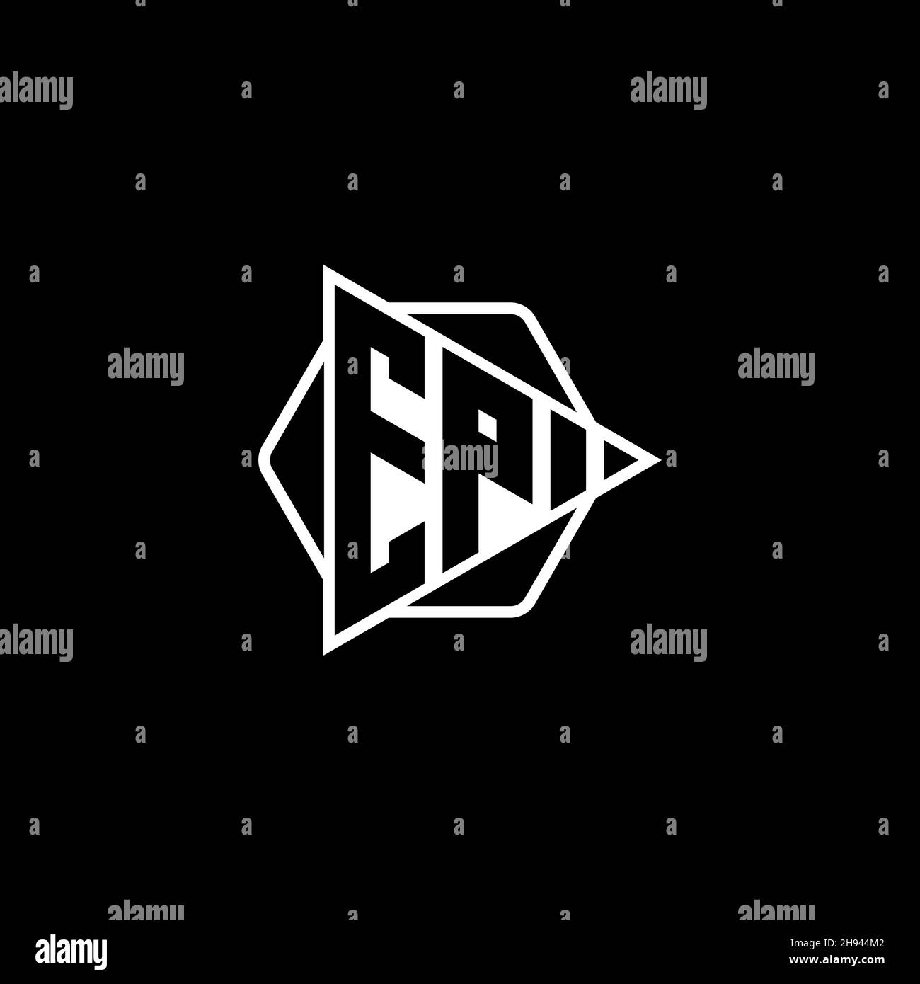 EP Monogram logo letter with triangle play button shape hexagonal rounded. Triangle circle monogram logo, triangle shield logo letter. Stock Vector