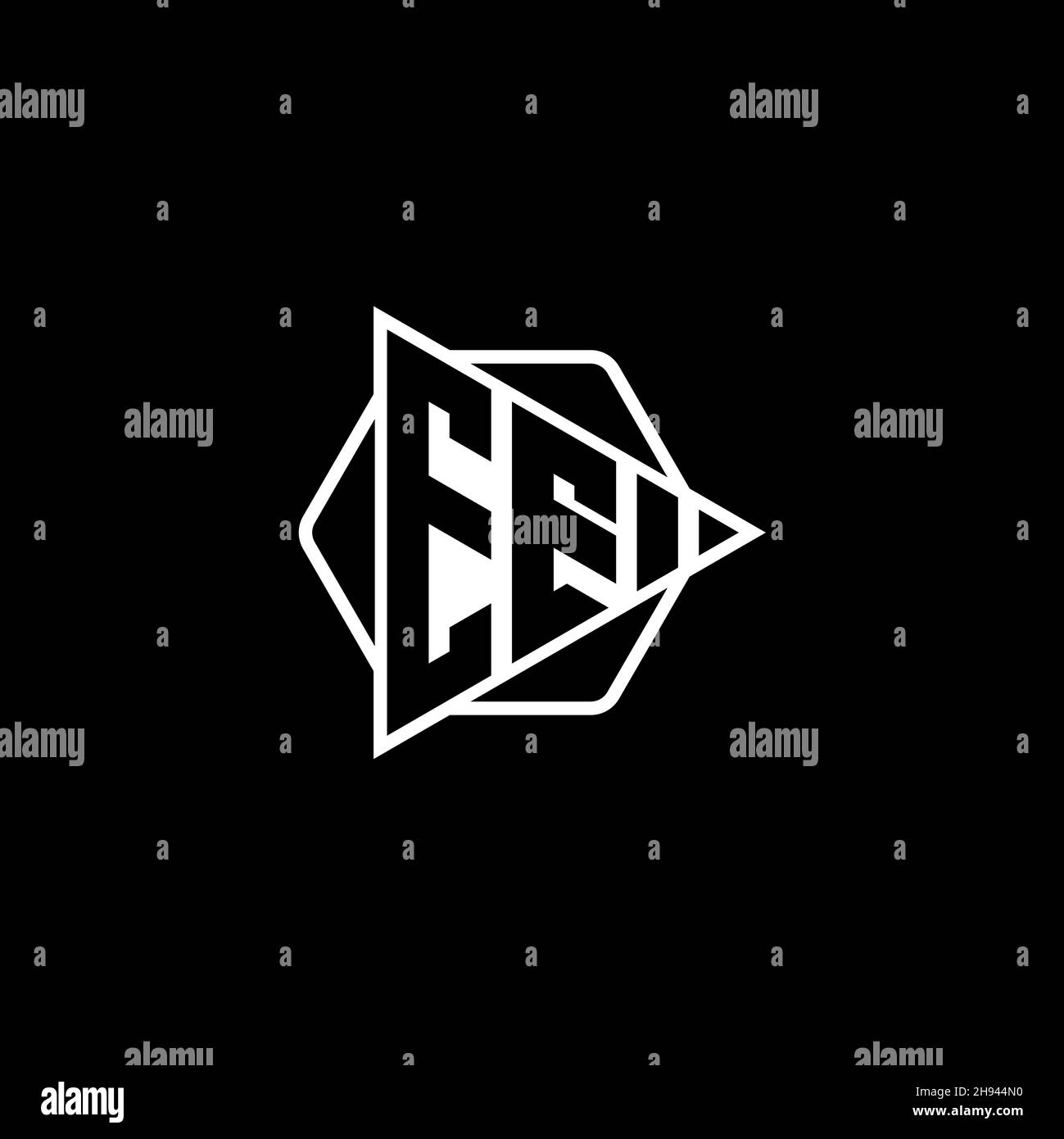 EE Monogram logo letter with triangle play button shape hexagonal rounded. Triangle circle monogram logo, triangle shield logo letter. Stock Vector