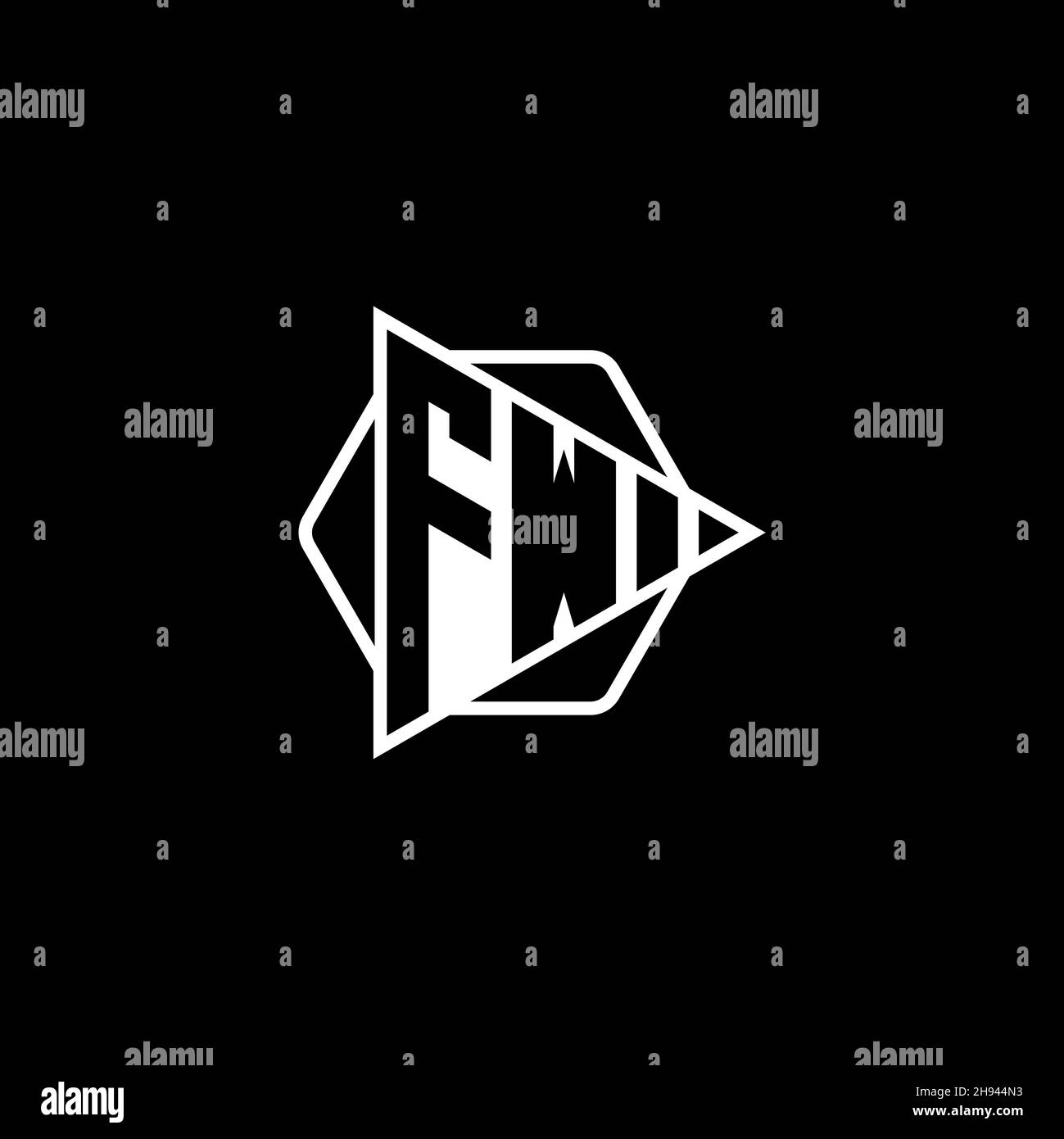 FW Monogram logo letter with triangle play button shape hexagonal rounded. Triangle circle monogram logo, triangle shield logo letter. Stock Vector