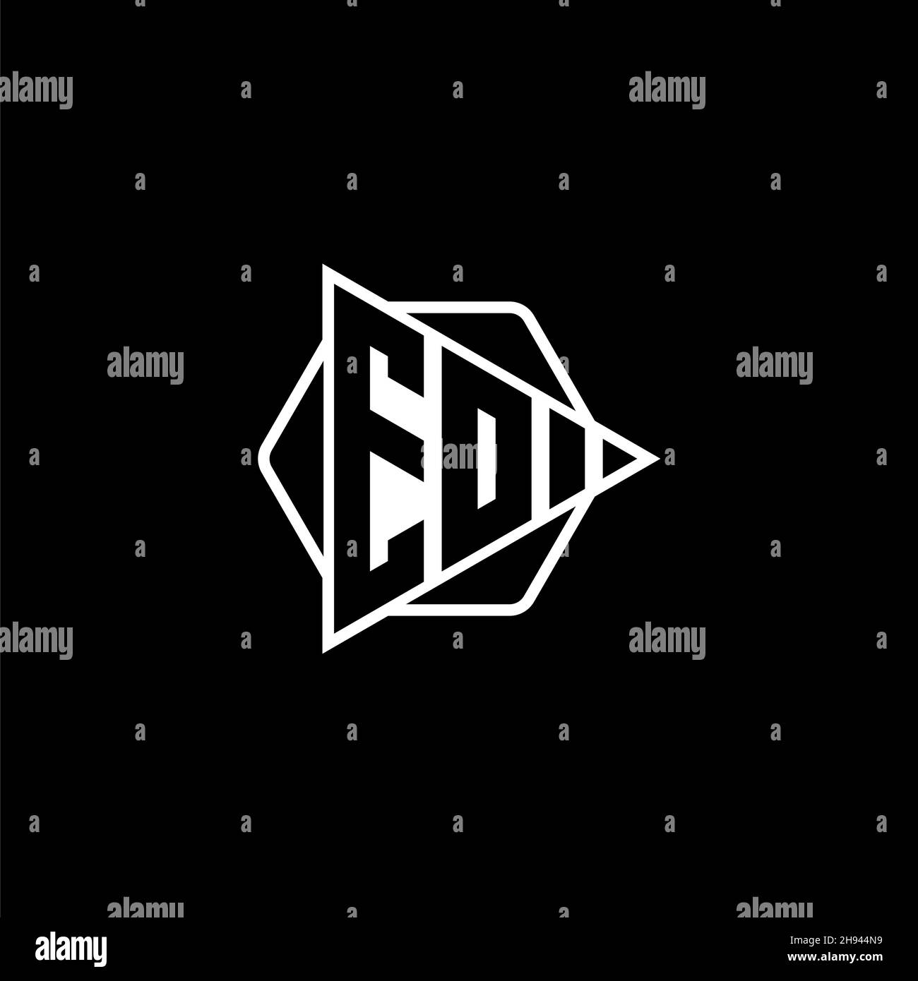 EO Monogram logo letter with triangle play button shape hexagonal rounded. Triangle circle monogram logo, triangle shield logo letter. Stock Vector