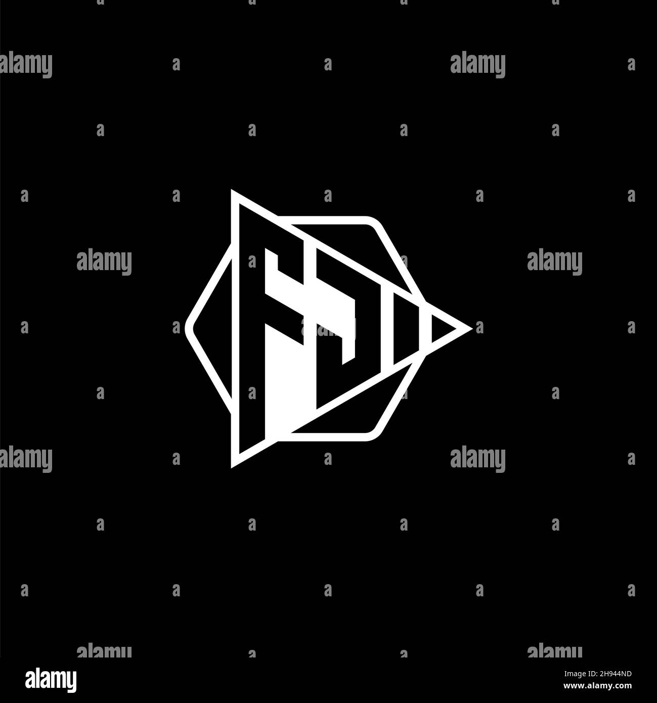 FJ Monogram logo letter with triangle play button shape hexagonal rounded. Triangle circle monogram logo, triangle shield logo letter. Stock Vector