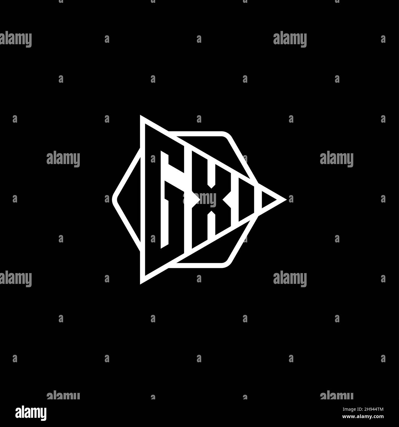 GX Monogram logo letter with triangle play button shape hexagonal rounded. Triangle circle monogram logo, triangle shield logo letter. Stock Vector
