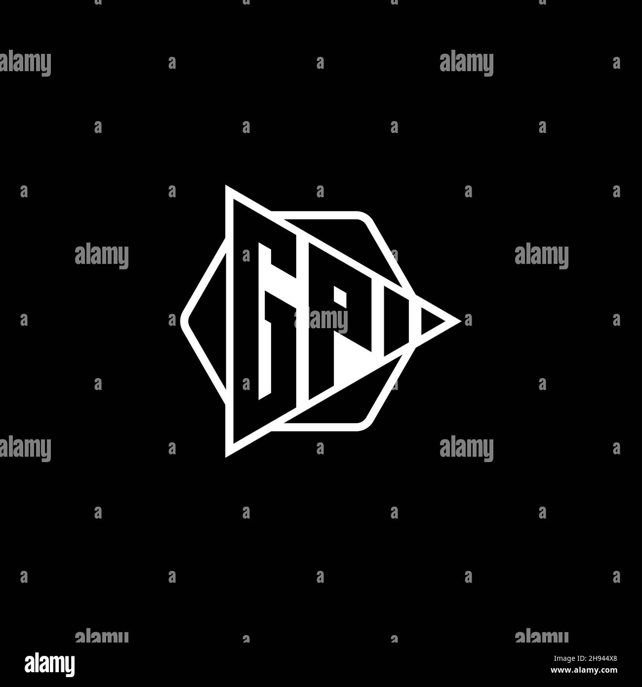 GP Monogram logo letter with triangle play button shape hexagonal rounded. Triangle circle monogram logo, triangle shield logo letter. Stock Vector