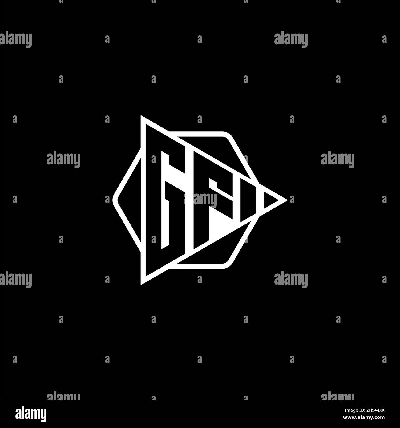 GF Monogram logo letter with triangle play button shape hexagonal rounded. Triangle circle monogram logo, triangle shield logo letter. Stock Vector
