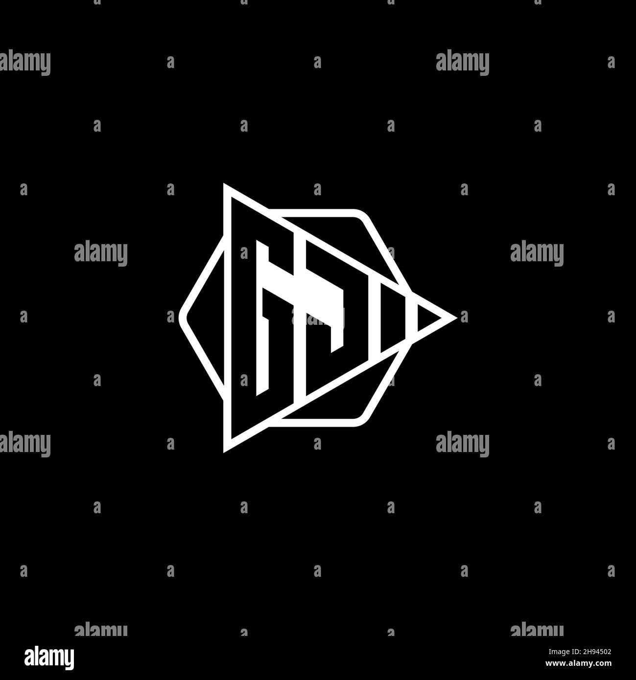 GJ Monogram logo letter with triangle play button shape hexagonal rounded. Triangle circle monogram logo, triangle shield logo letter. Stock Vector