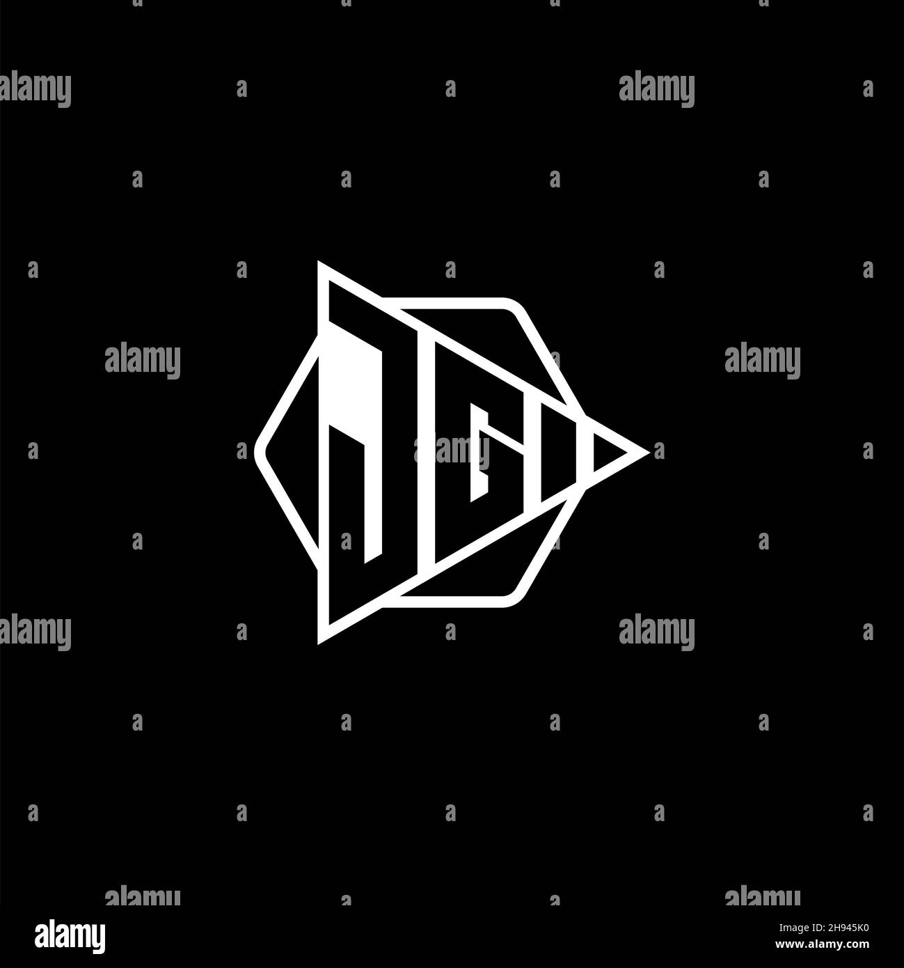 JG Monogram logo letter with triangle play button shape hexagonal rounded. Triangle circle monogram logo, triangle shield logo letter. Stock Vector