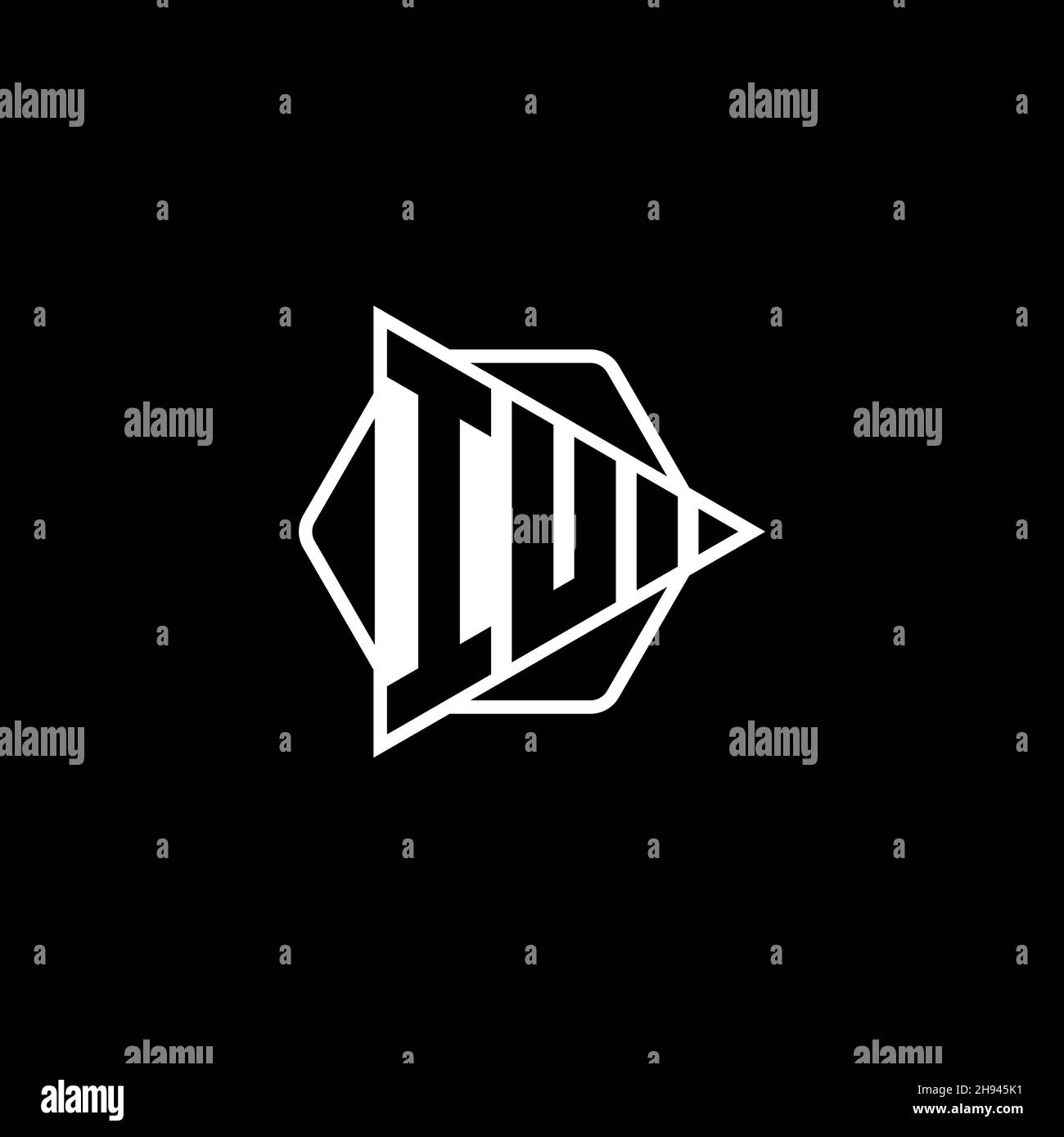IU Monogram logo letter with triangle play button shape hexagonal rounded. Triangle circle monogram logo, triangle shield logo letter. Stock Vector