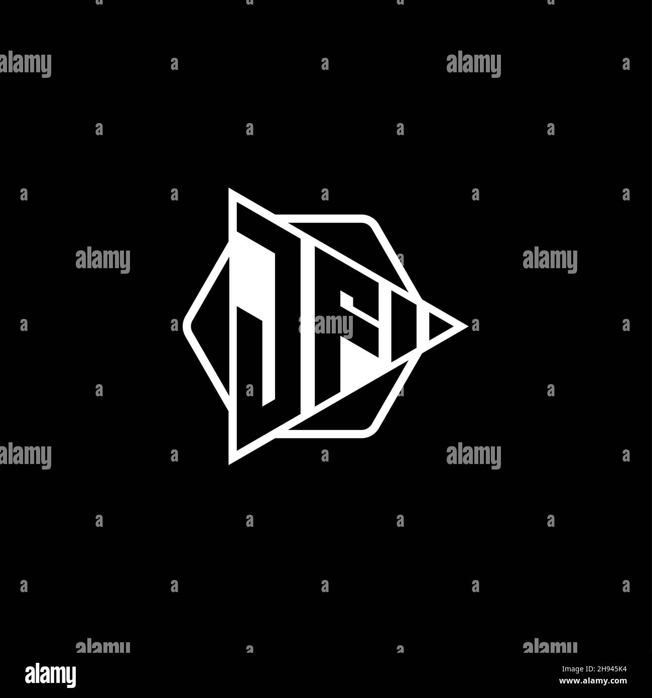 JF Monogram logo letter with triangle play button shape hexagonal rounded. Triangle circle monogram logo, triangle shield logo letter. Stock Vector