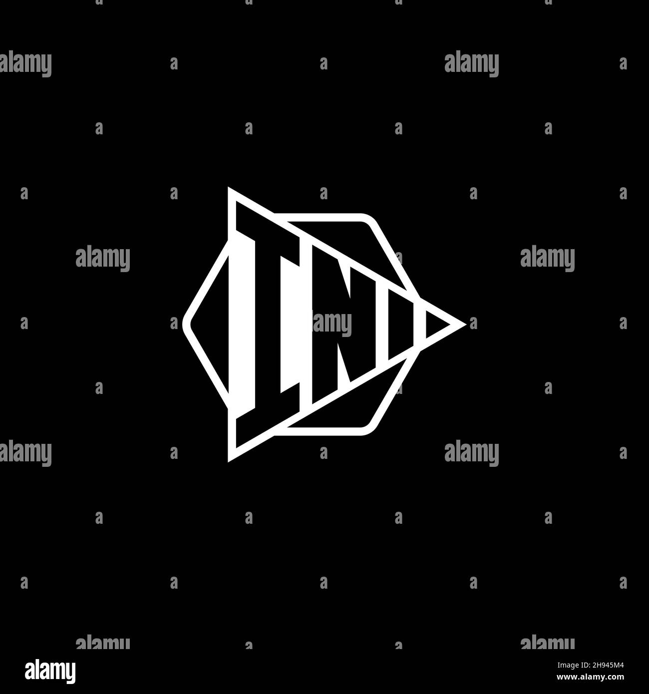 IN Monogram logo letter with triangle play button shape hexagonal rounded. Triangle circle monogram logo, triangle shield logo letter. Stock Vector