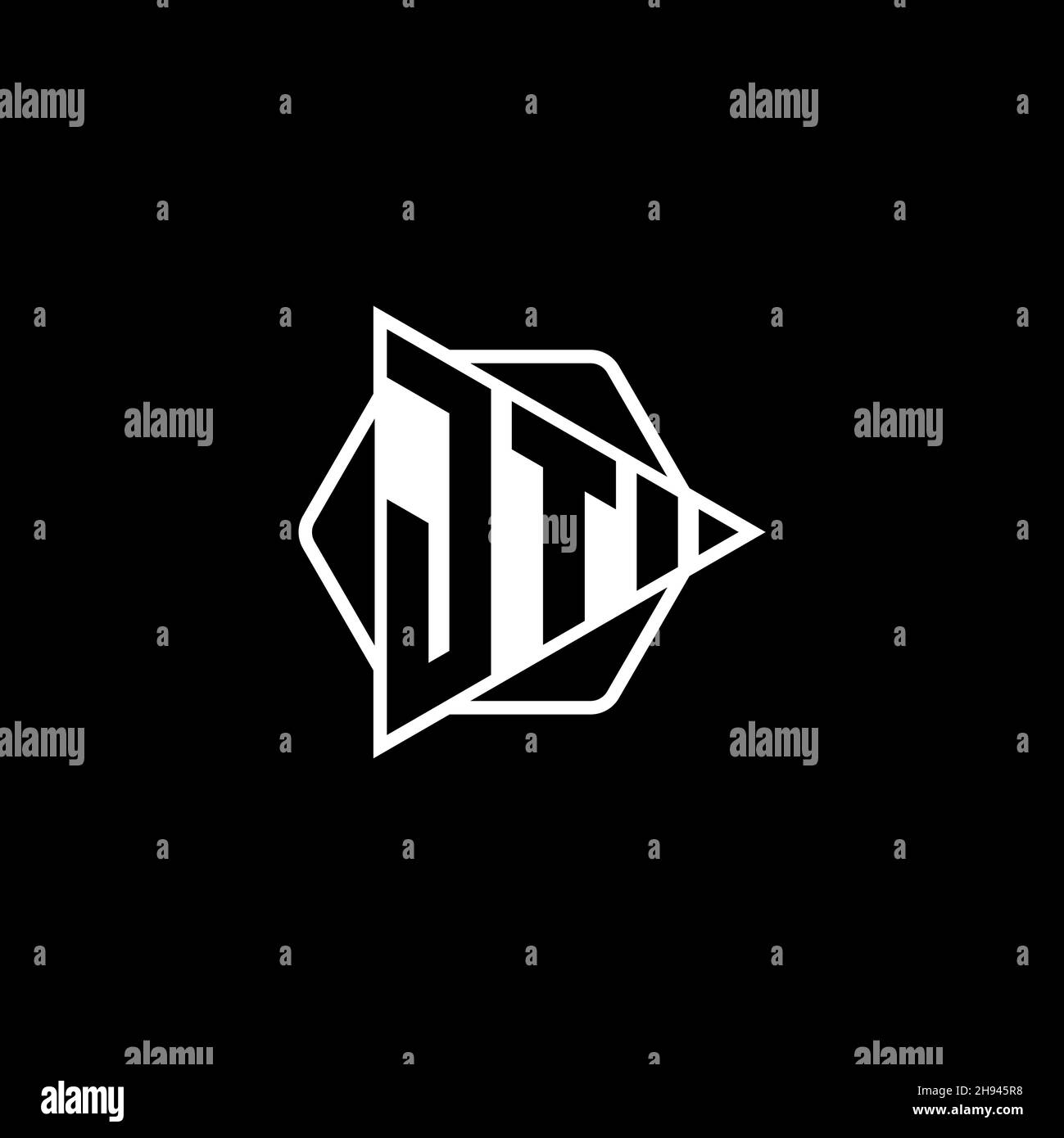 JT Monogram logo letter with triangle play button shape hexagonal rounded. Triangle circle monogram logo, triangle shield logo letter. Stock Vector