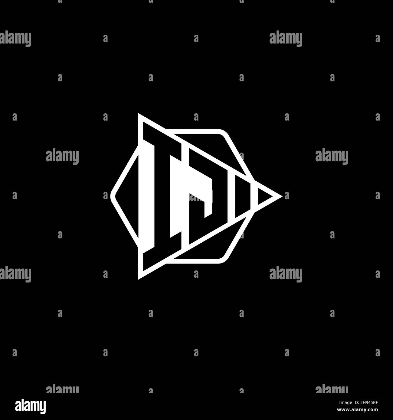 IJ Monogram logo letter with triangle play button shape hexagonal rounded. Triangle circle monogram logo, triangle shield logo letter. Stock Vector