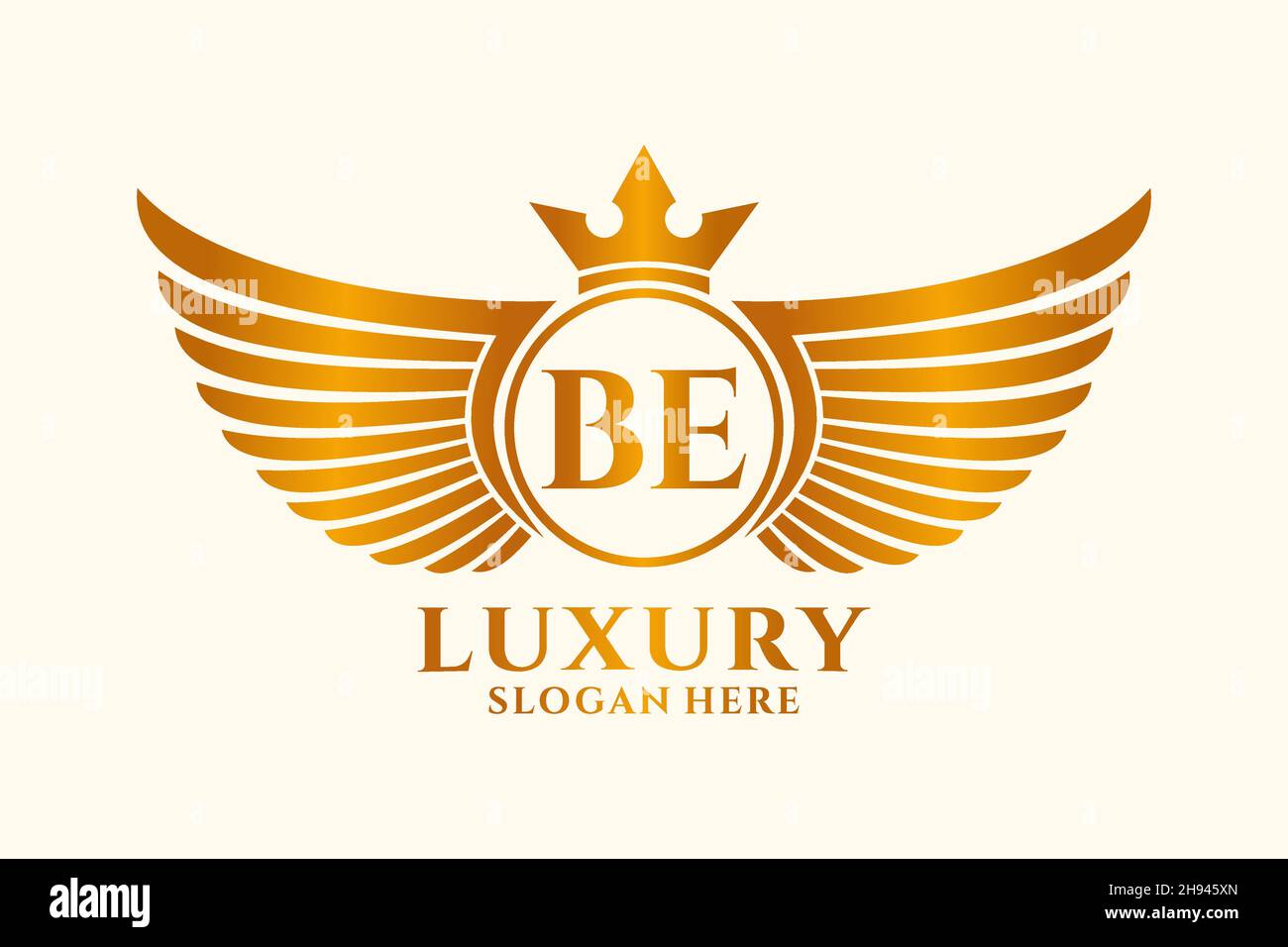 Luxury royal wing Letter BE crest Gold color Logo vector, Victory logo, crest logo, wing logo, vector logo . Stock Vector