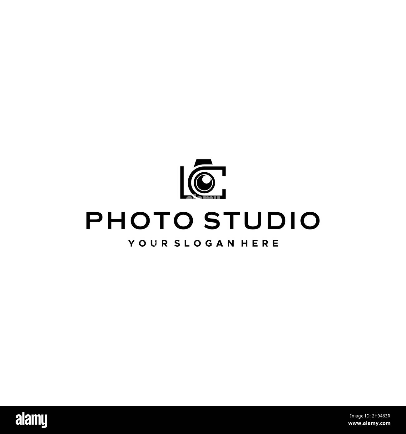 minimalist PHOTO STUDIO lens camera logo design Stock Vector