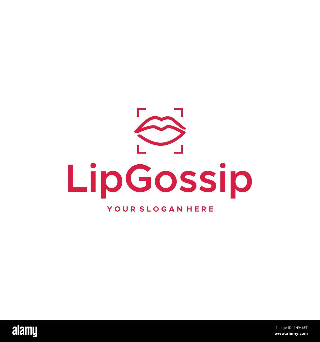 minimalist LipGossip mouth jaws frame logo design Stock Vector