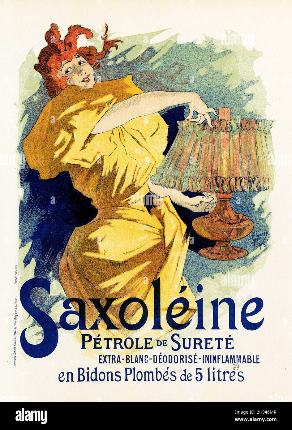 Lamp oil advertisement poster for Saxoleine - art by Jules Chéret (1836-1932). French. Stock Photo