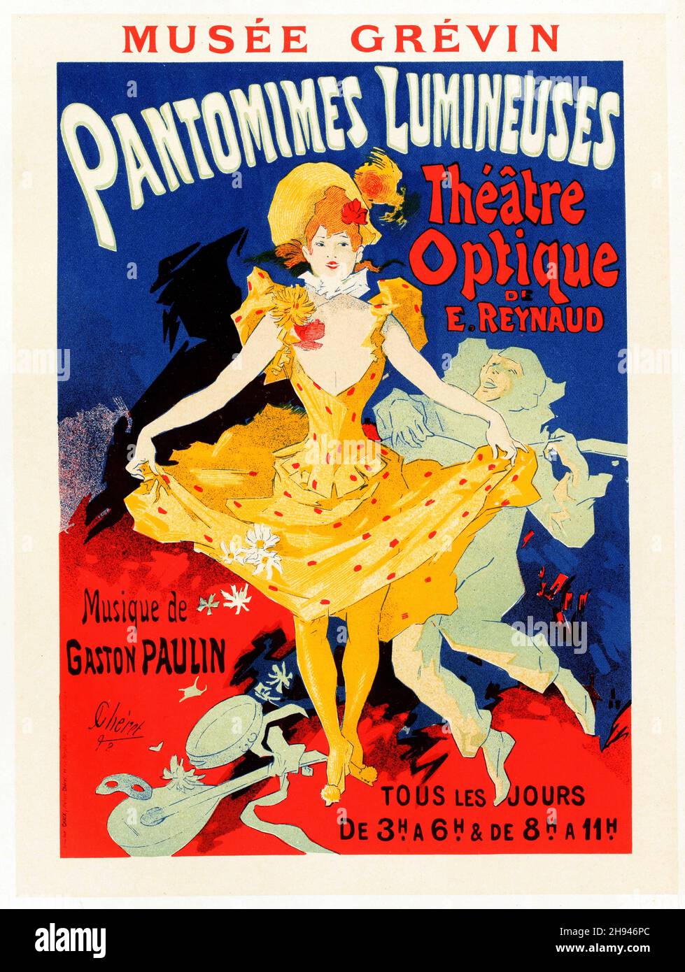 Musee Grevin, Pantomimes Lumineuses, Theatre optique de E. Reynaud, musique de Gaston Paulin. Poster art by Jules Chéret (1836-1932). French. 1892. Stock Photo