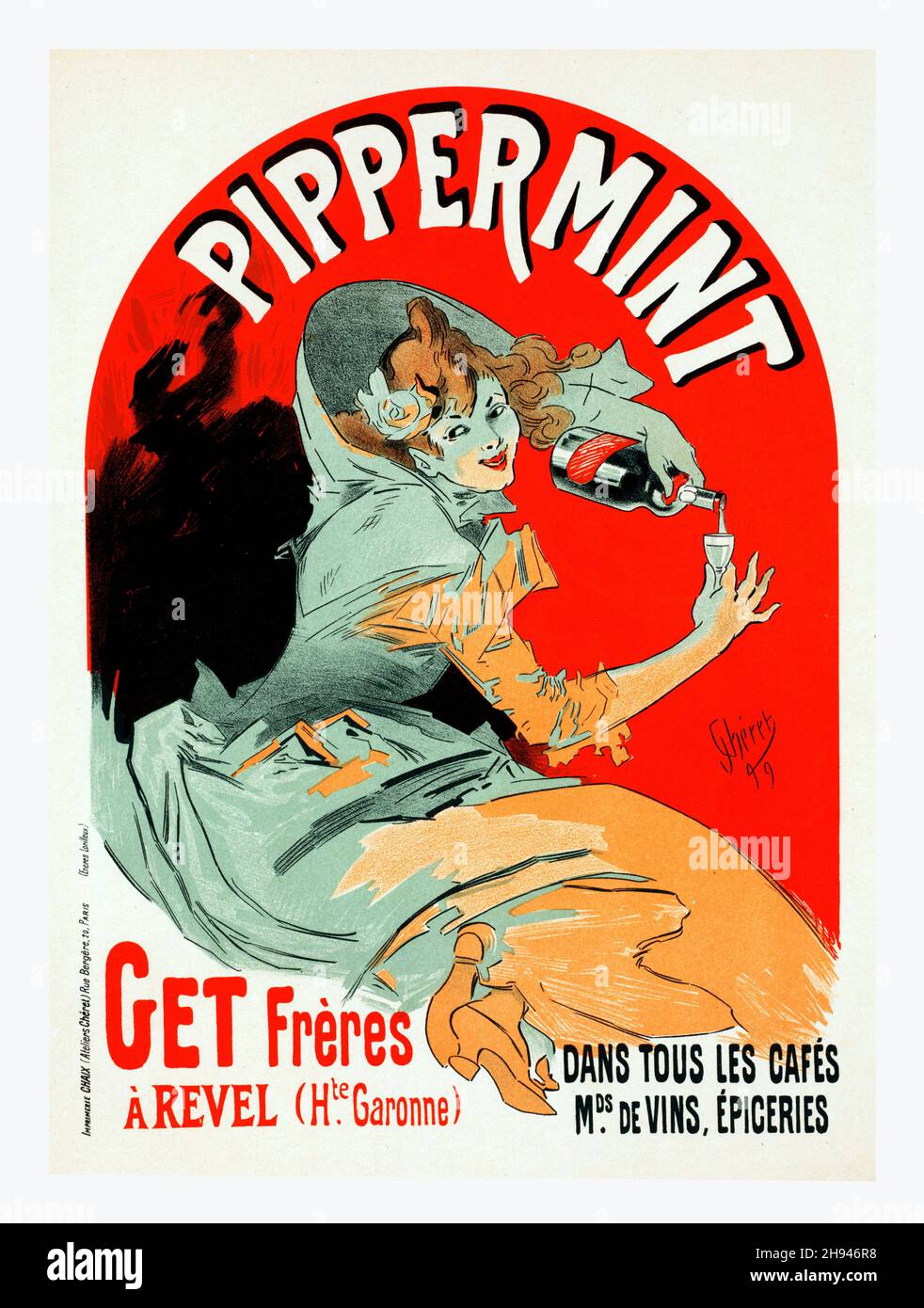Pippermint, Get Frères, 1900. Poster art by Jules Chéret (1836-1932). French. Stock Photo