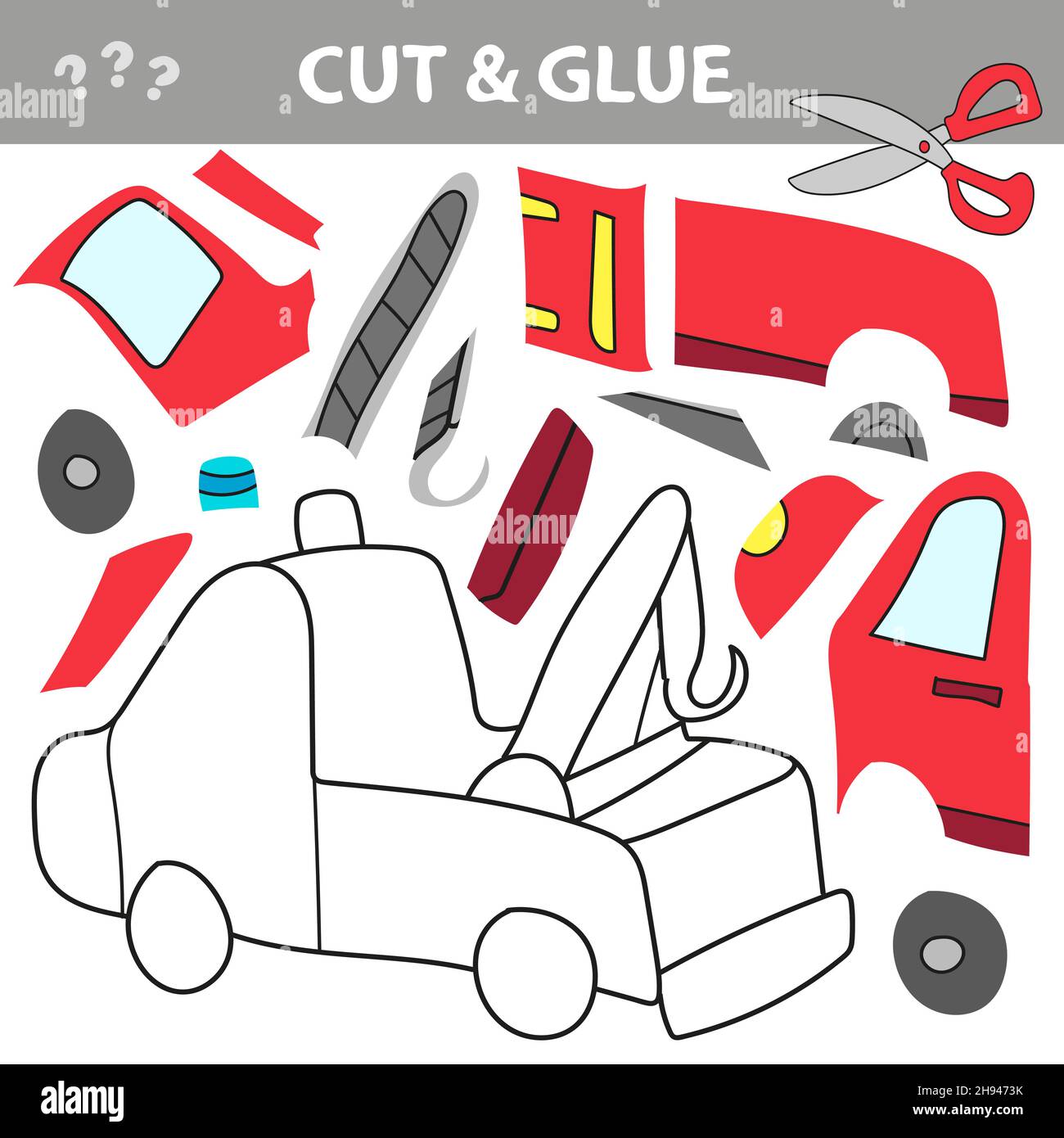 Cut and glue - Simple game for kids. Wrecker truck. Repair transport ...