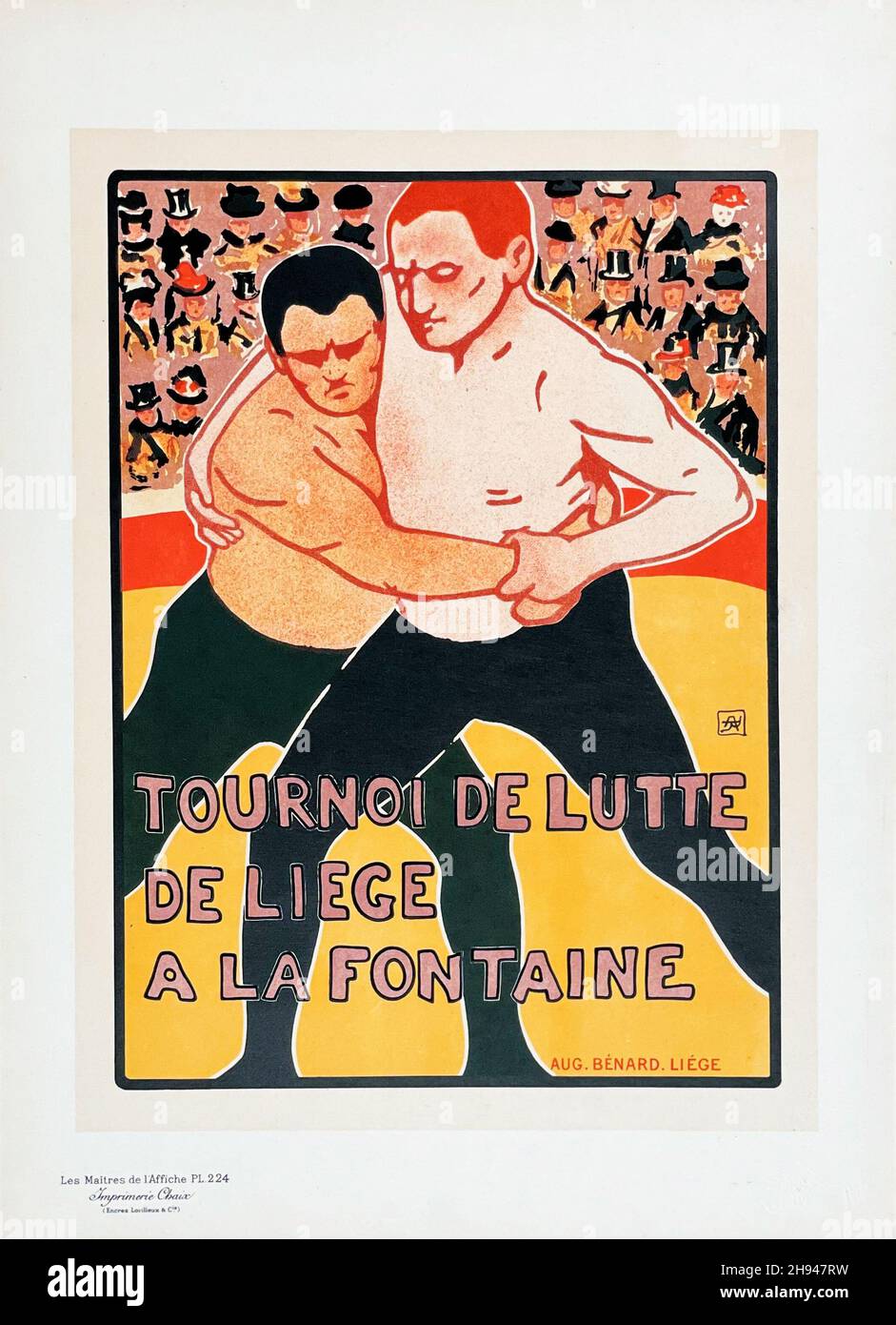 Les Maîtres de l'Affiche - plate 224 Tournoi de lutte de Liège à la Fontaine Armand RASSENFOSSE. 1900. Wrestling Stock Photo