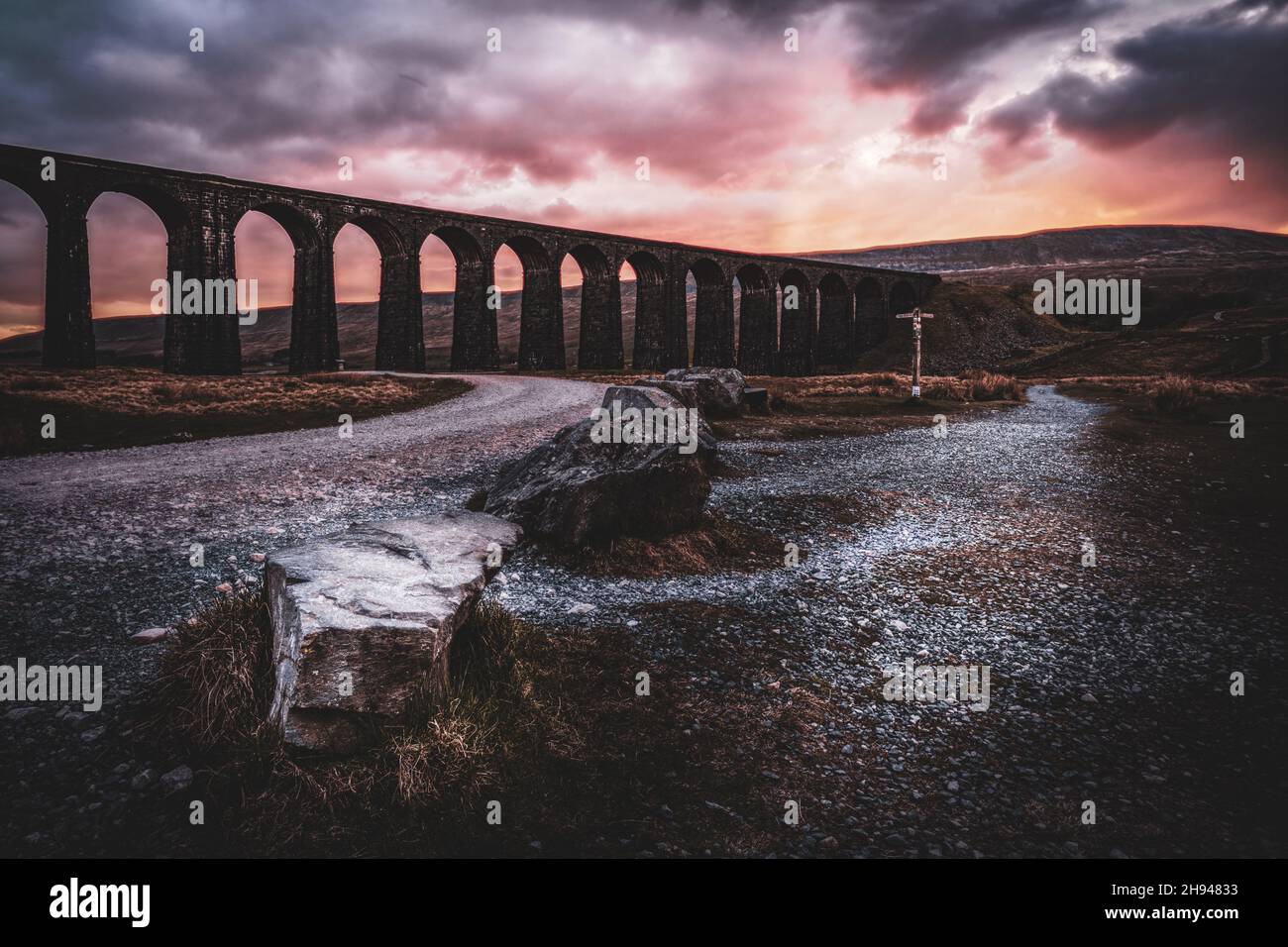Sunset at Ribblehead Viaduct, Yorkshire Dales National Park Stock Photo