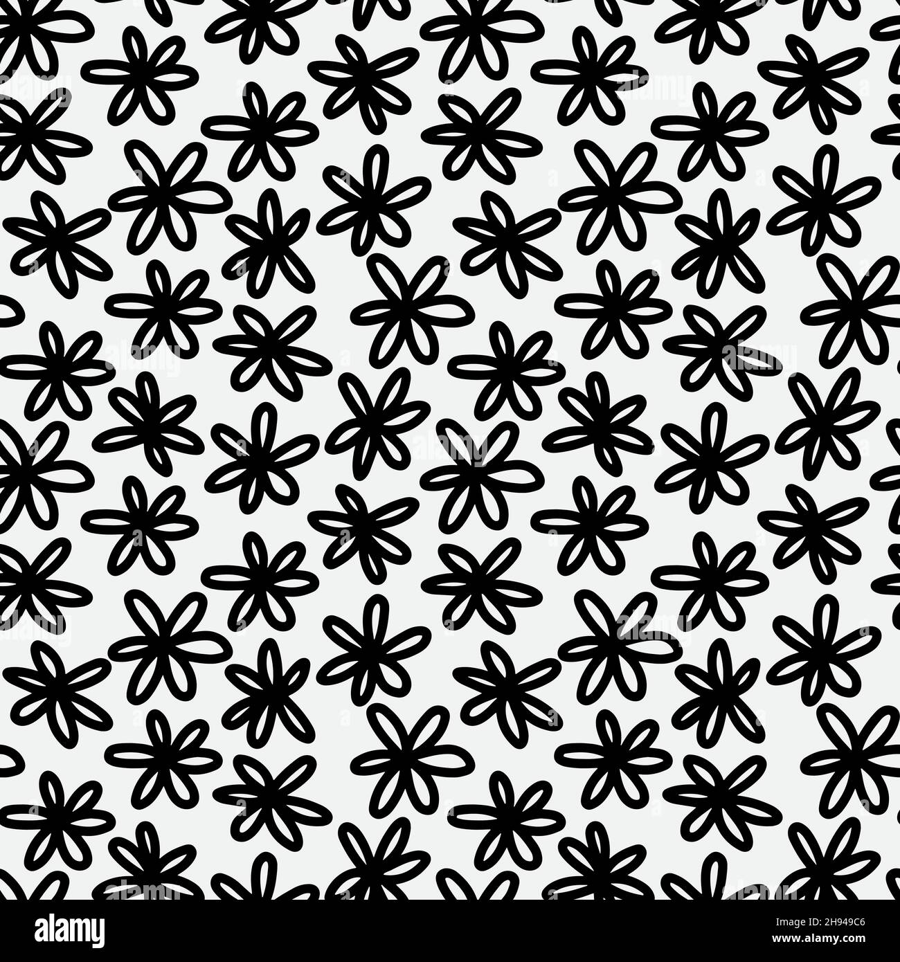 Abstract hand drawn seamless pattern with flower shape elements. Black and white texture. Stock Vector