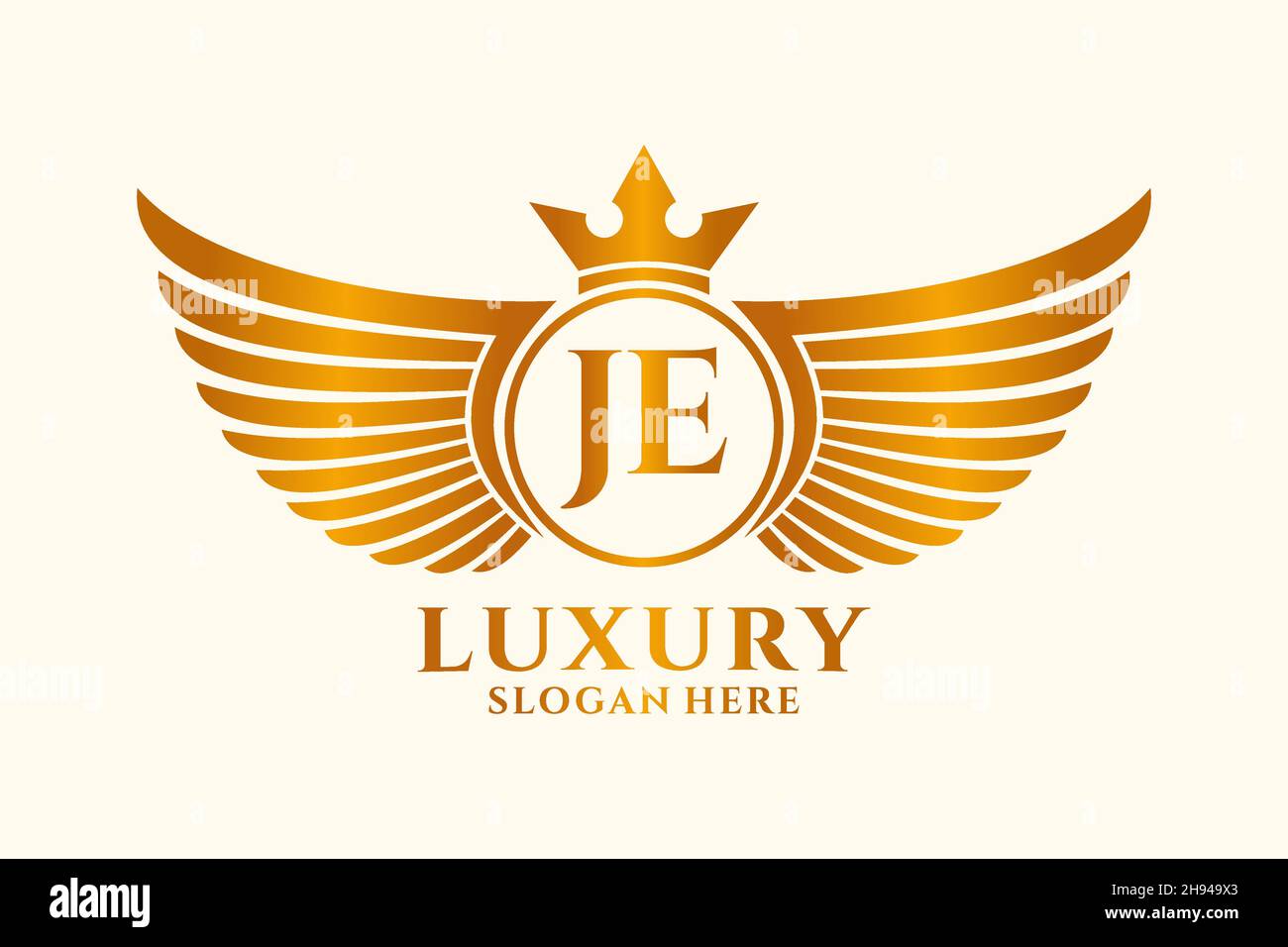 Luxury royal wing Letter JE crest Gold color Logo vector, Victory logo, crest logo, wing logo, vector logo . Stock Vector