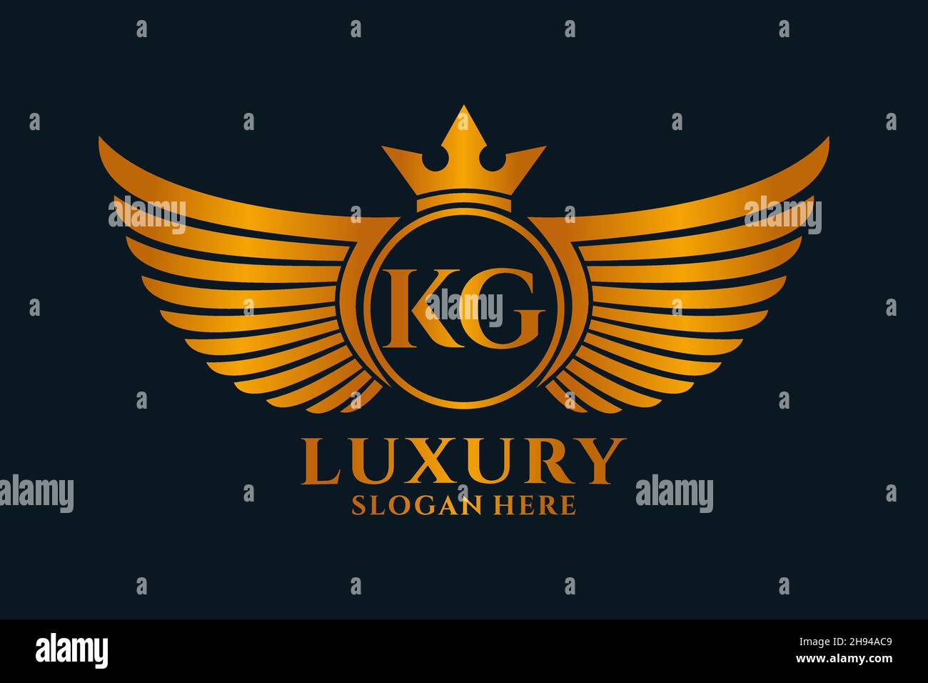 Luxury royal wing Letter KG crest Gold color Logo vector, Victory logo, crest logo, wing logo, vector logo . Stock Vector
