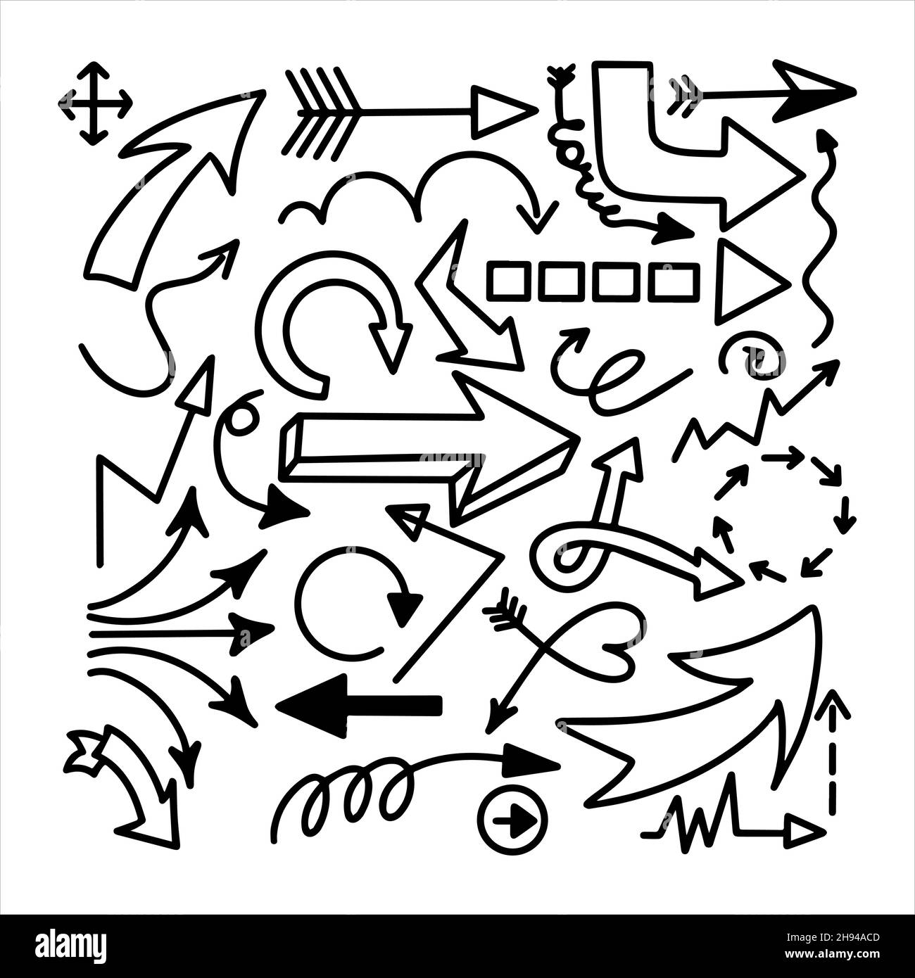 Doodle vector arrows set. Hand drawn business icons. Sketching ...