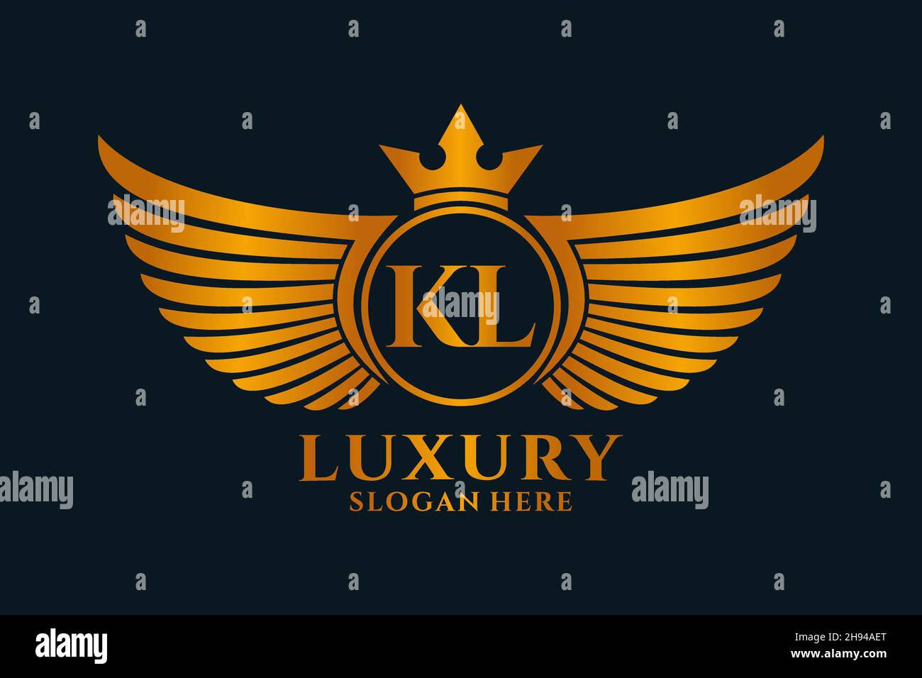 Luxury royal wing Letter KL crest Gold color Logo vector, Victory logo, crest logo, wing logo, vector logo . Stock Vector