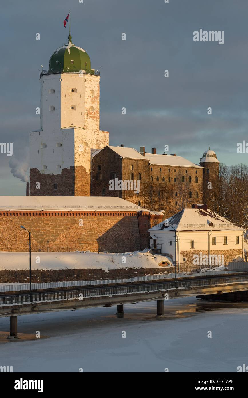 Medieval castle on February evening. Leningrad region, Russia