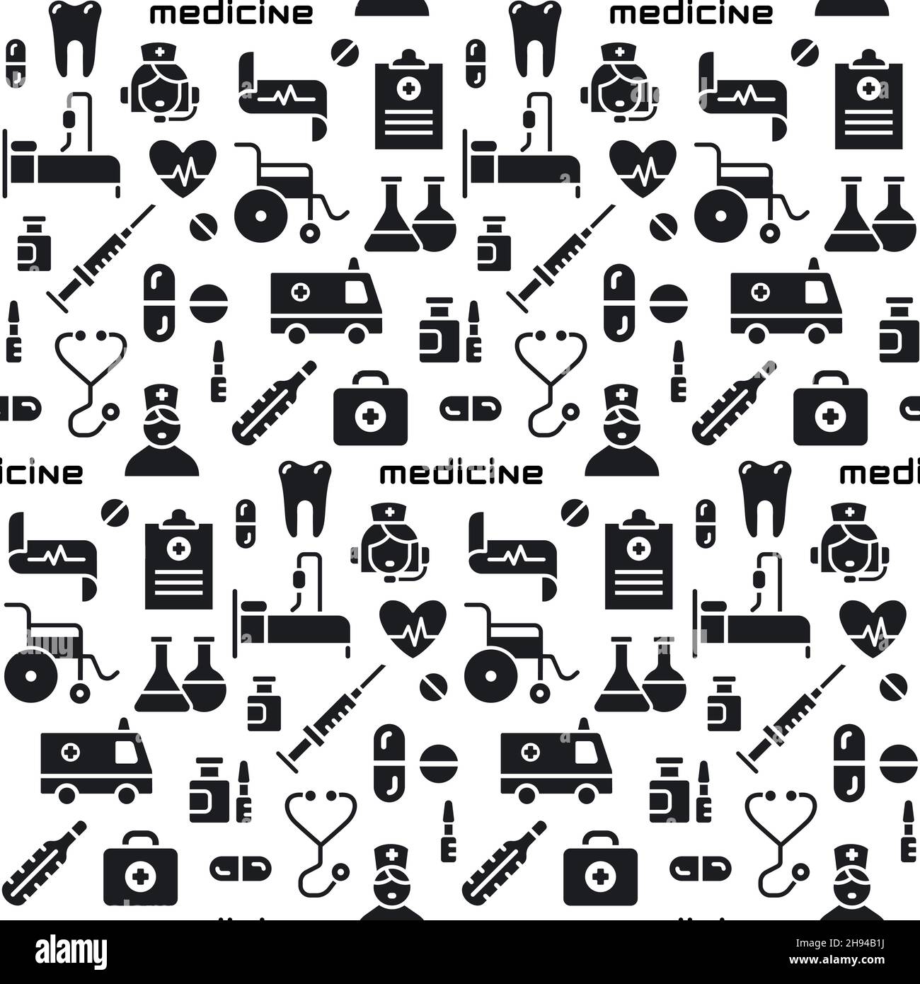 medicine and healthcare black and white seamless pattern illustration Stock Vector