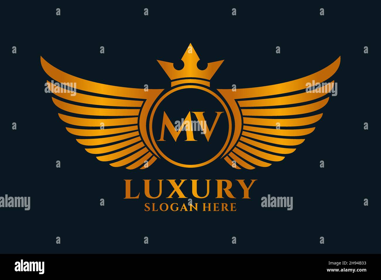 Luxury royal wing Letter MV crest Gold color Logo vector, Victory logo ...