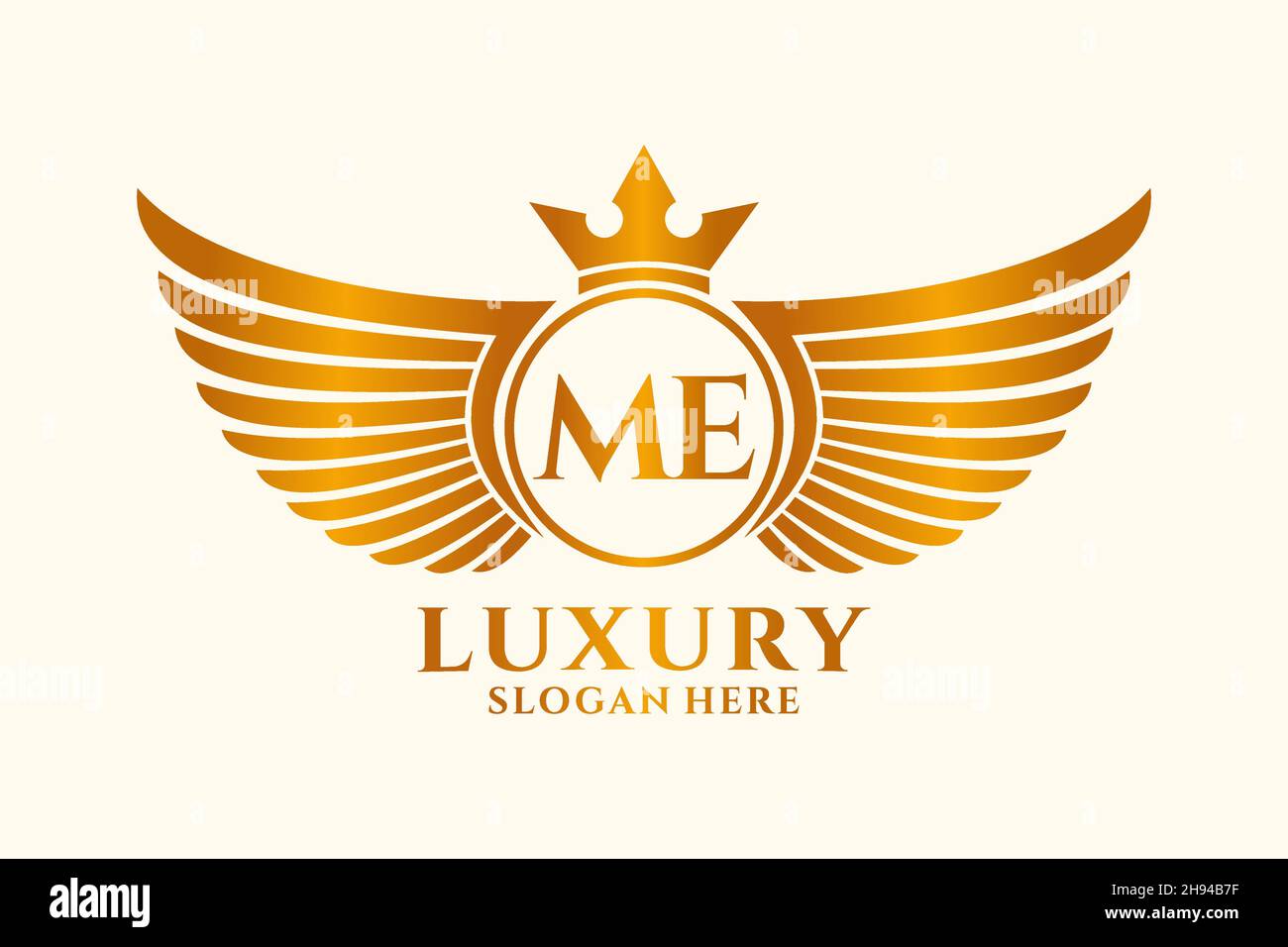 Luxury royal wing Letter ME crest Gold color Logo vector, Victory logo, crest logo, wing logo, vector logo . Stock Vector