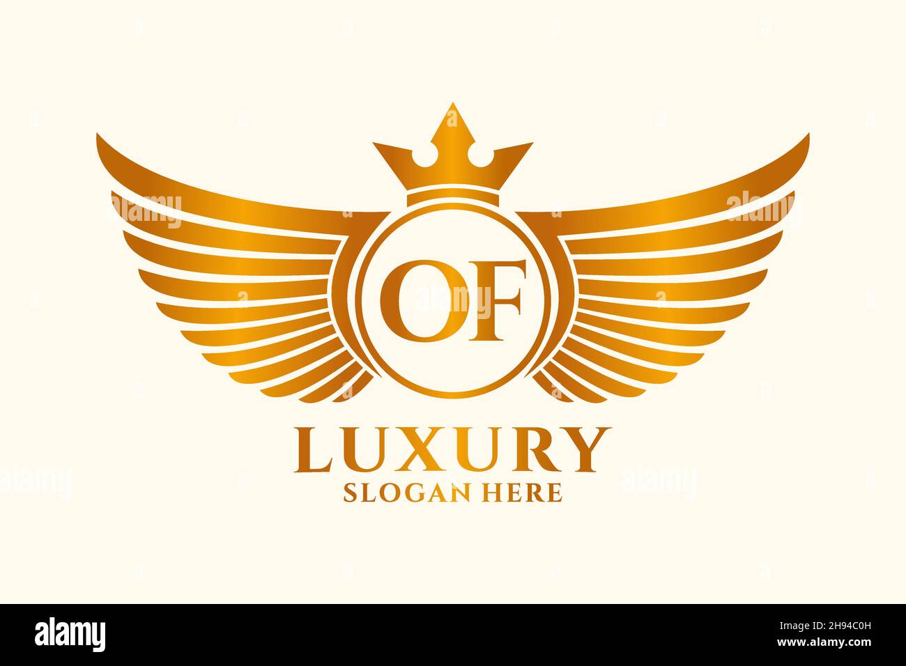 Luxury royal wing Letter OF crest Gold color Logo vector, Victory logo, crest logo, wing logo, vector logo . Stock Vector