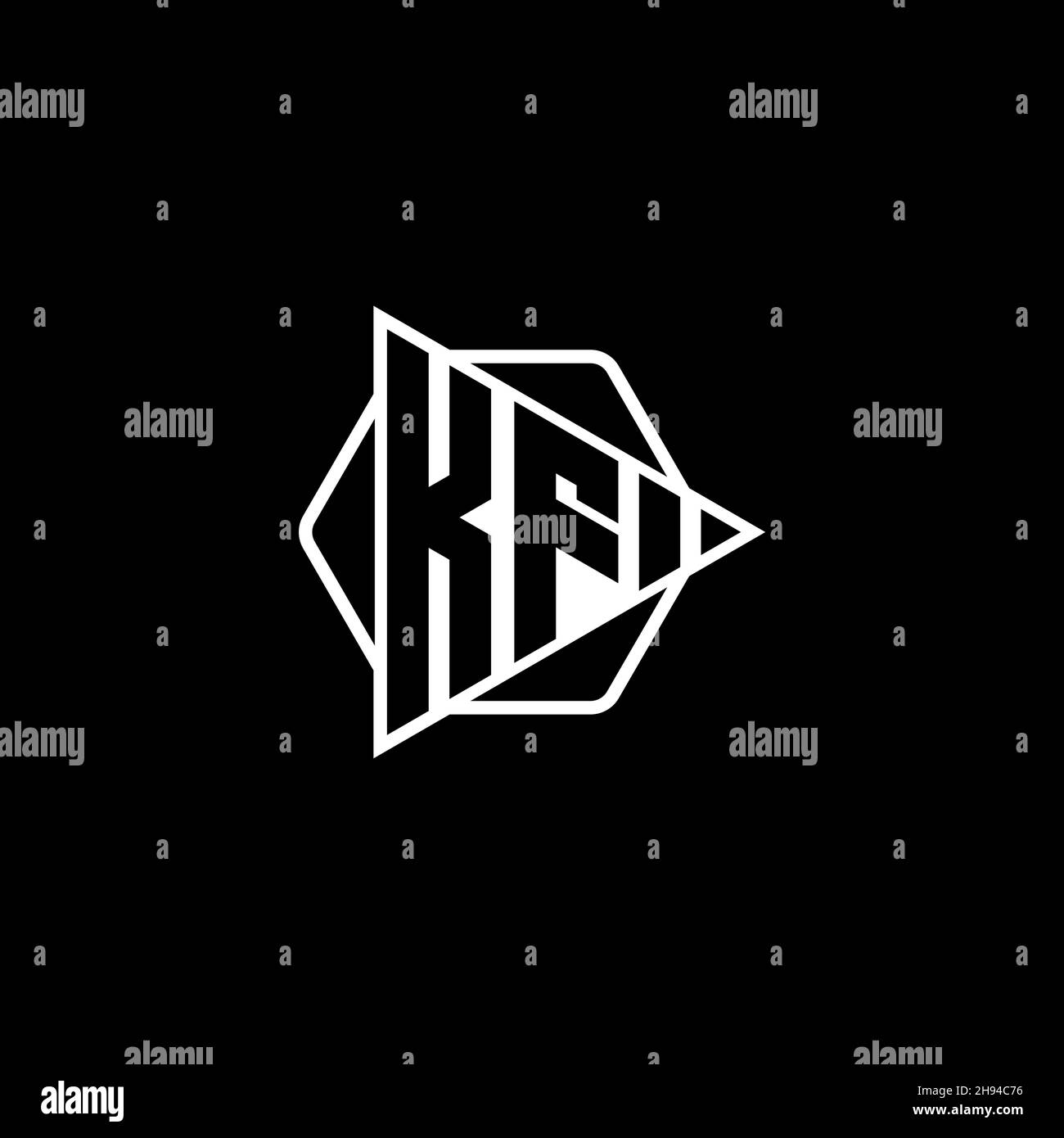 KF Monogram logo letter with triangle play button shape hexagonal rounded. Triangle circle monogram logo, triangle shield logo letter. Stock Vector