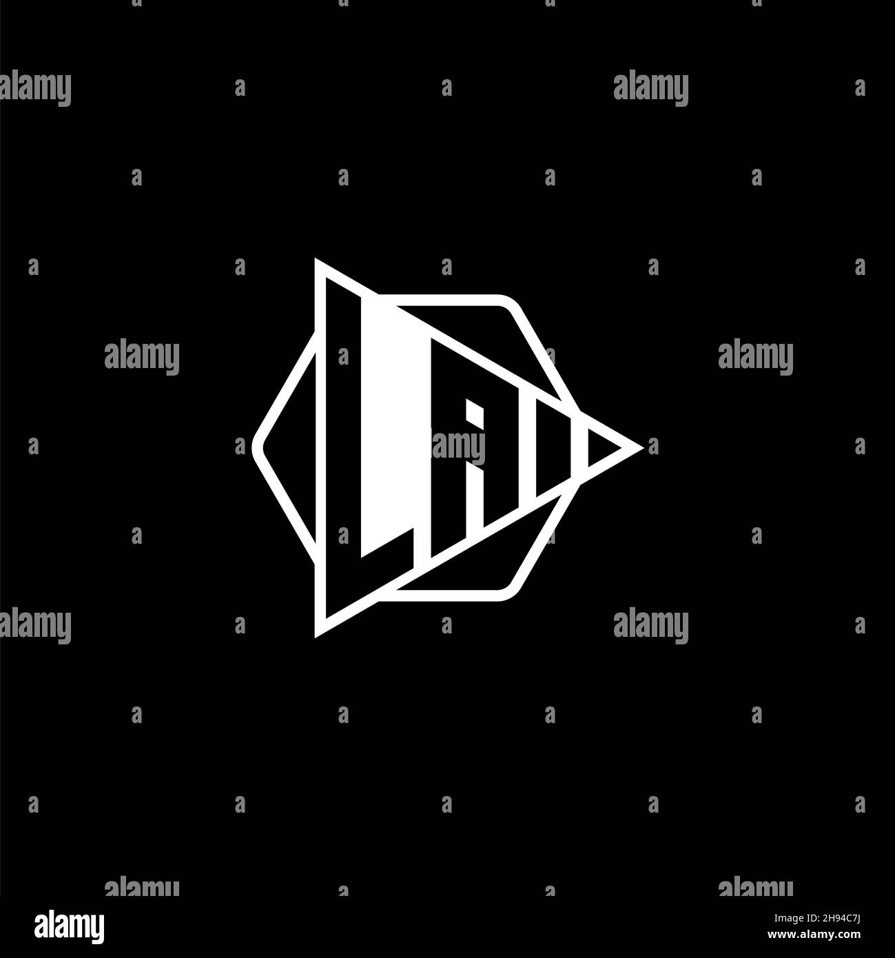 LA Monogram logo letter with triangle play button shape hexagonal ...