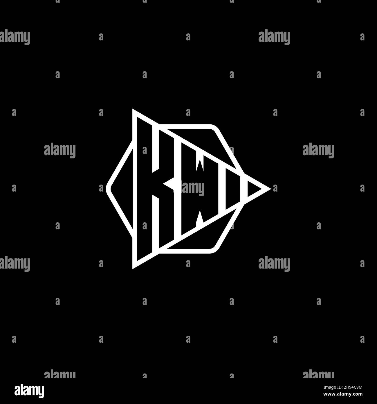 KW Monogram logo letter with triangle play button shape hexagonal rounded. Triangle circle monogram logo, triangle shield logo letter. Stock Vector