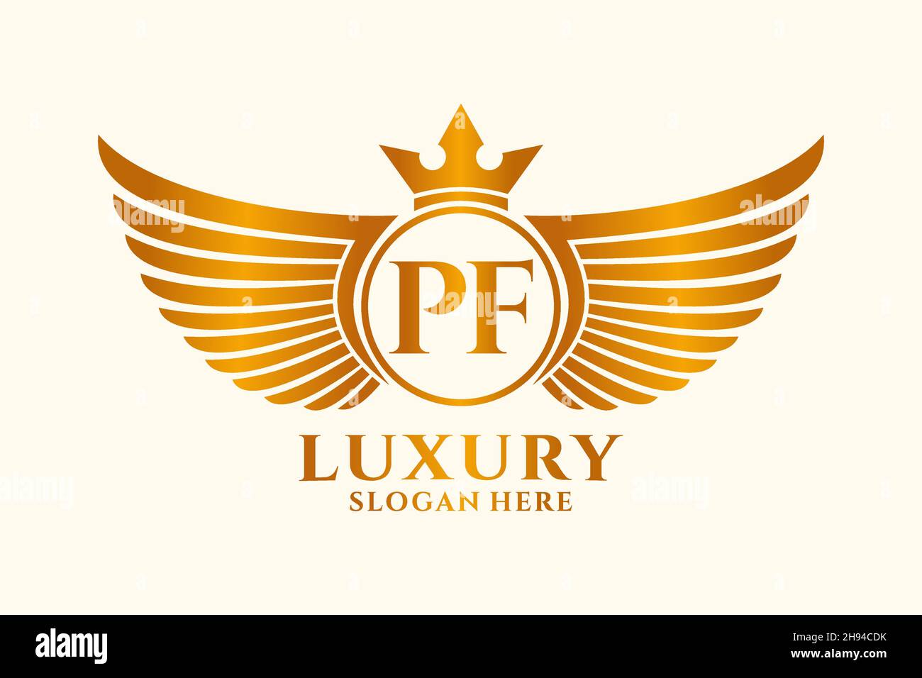 Luxury royal wing Letter PF crest Gold color Logo vector, Victory logo, crest logo, wing logo, vector logo . Stock Vector