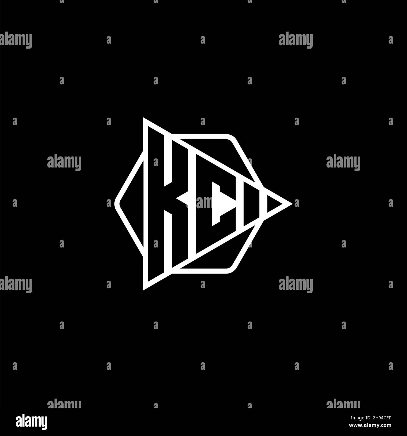 KC Monogram logo letter with triangle play button shape hexagonal rounded. Triangle circle monogram logo, triangle shield logo letter. Stock Vector
