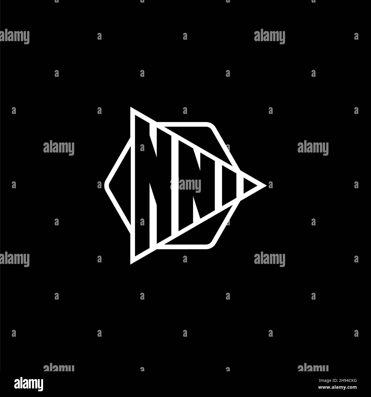 NN Monogram logo letter with triangle play button shape hexagonal rounded. Triangle circle monogram logo, triangle shield logo letter. Stock Vector